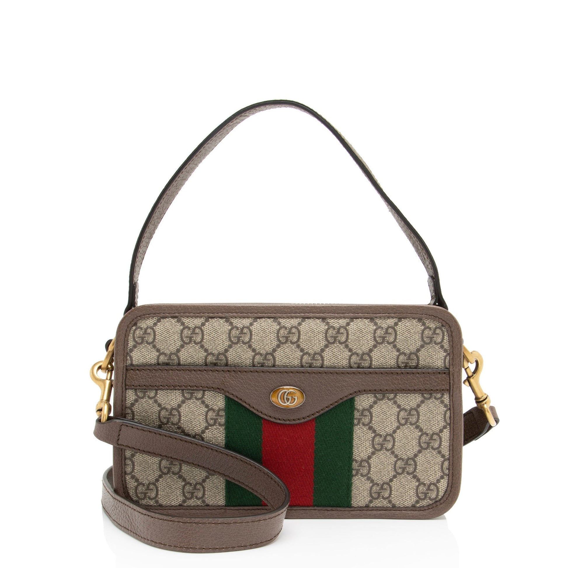 Gucci GG Supreme Ophidia Dual Leather Canvas Nylon Brown Crossbody Bag