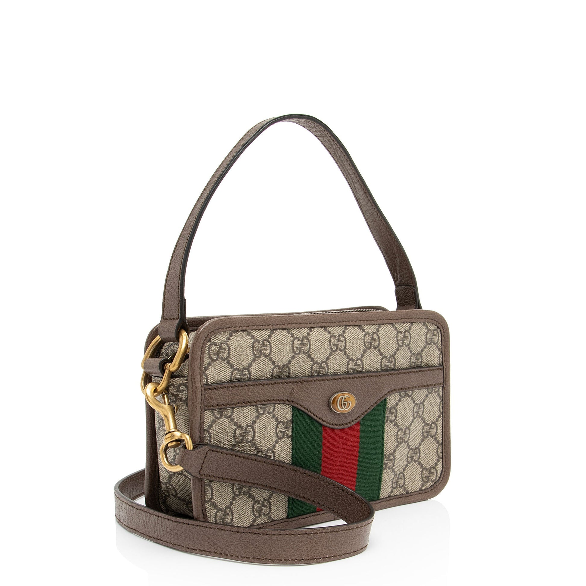Gucci GG Supreme Ophidia Dual Leather Canvas Nylon Brown Crossbody Bag