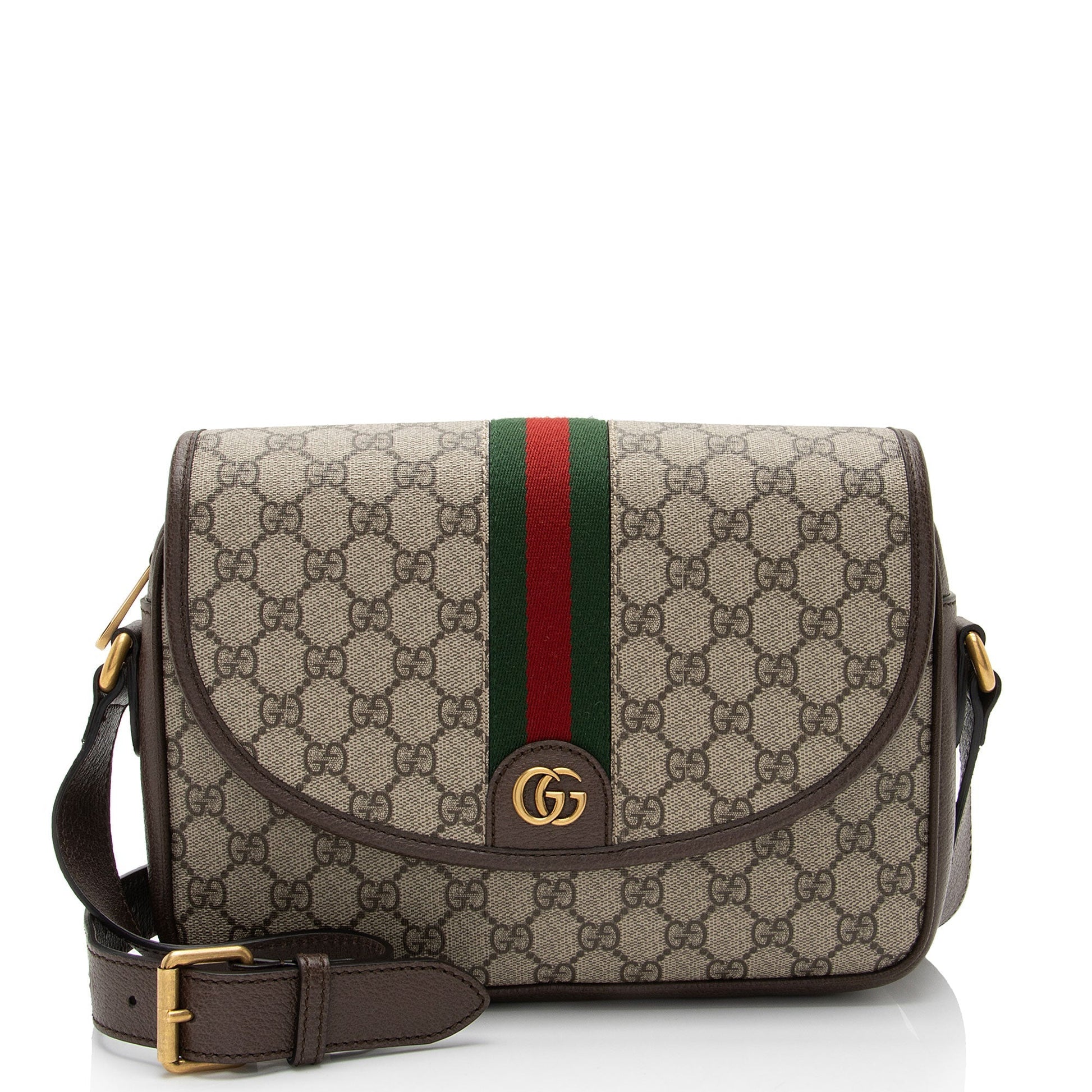Gucci GG Supreme Ophidia Web Flap Leather Nylon Brown Beige Shoulder Bag