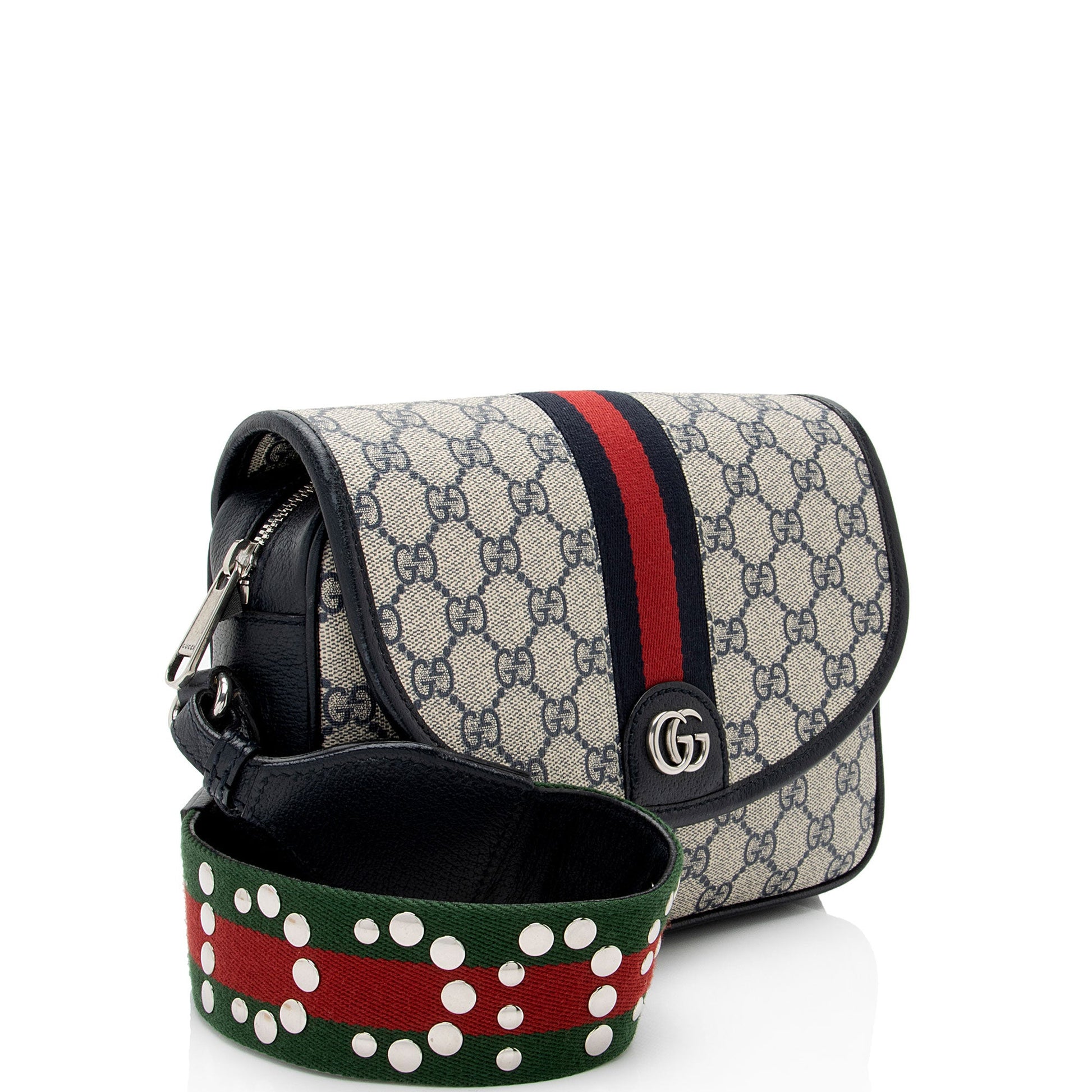 Gucci GG Supreme Ophidia Studded Web Leather Canvas Nylon Beige Shoulder Bag