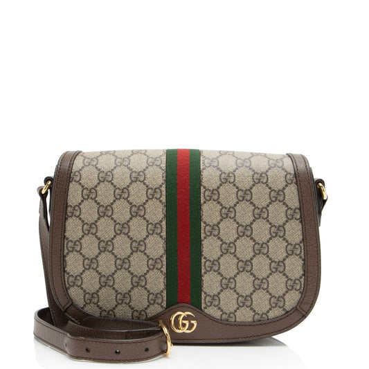 Gucci GG Supreme Ophidia Flap Messenger Leather Canvas Nylon Brown Shoulder Bag