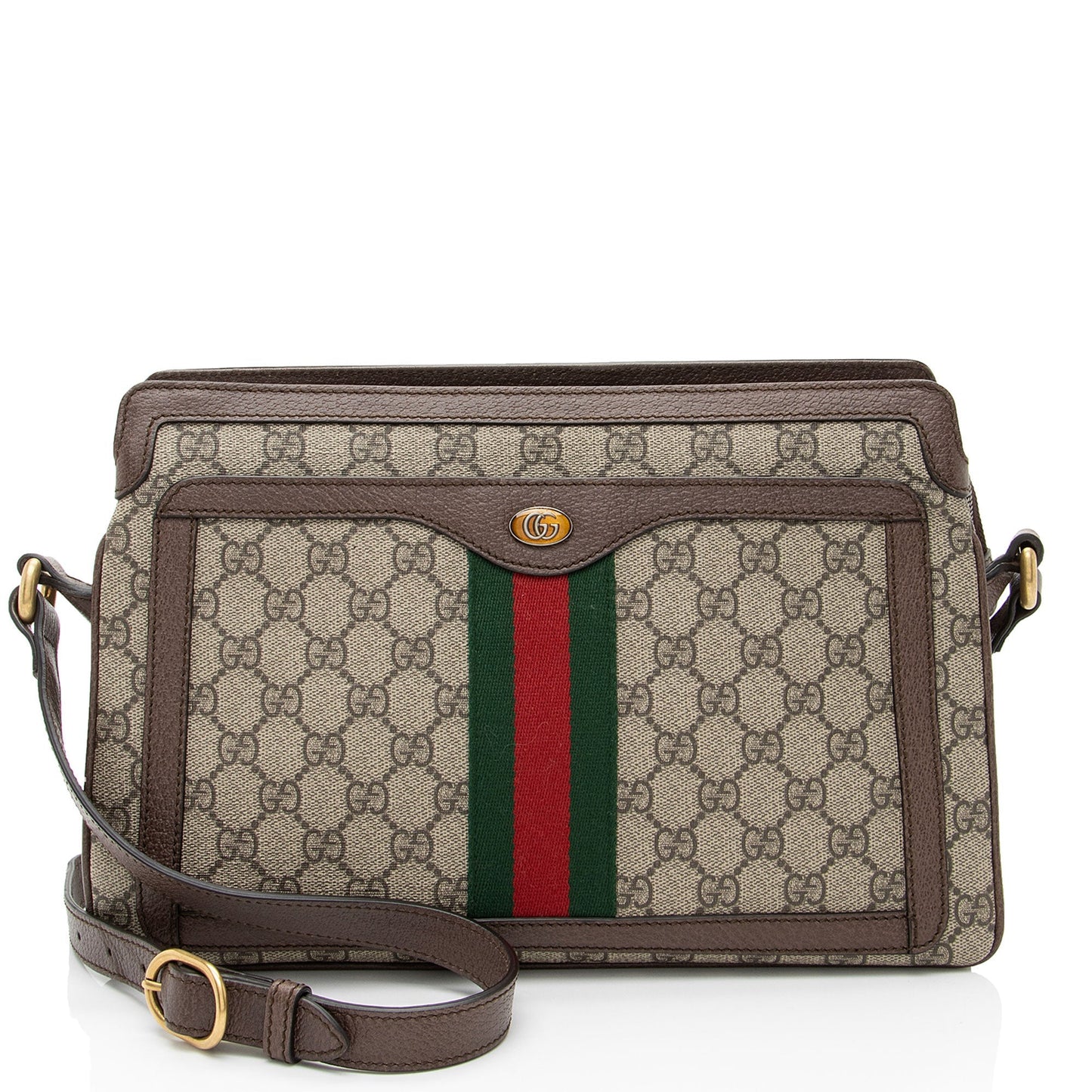 Gucci GG Supreme Ophidia Gusset Leather Canvas Nylon Brown Crossbody Bag
