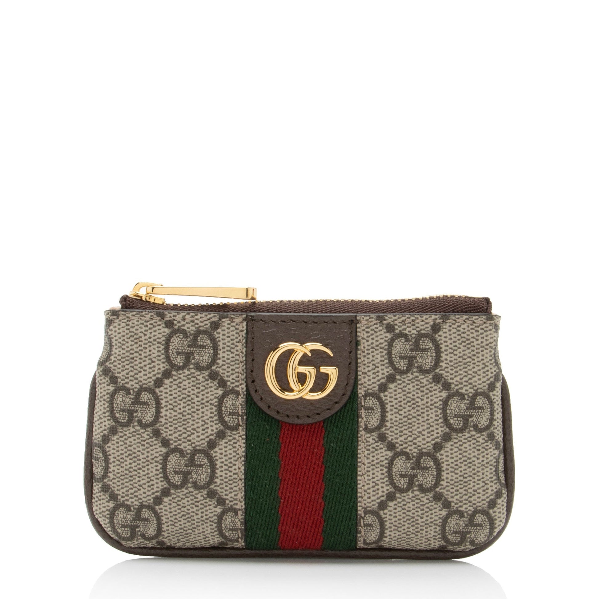 Gucci GG Supreme Ophidia Key Pouch Leather Canvas Nylon Brown Accessory