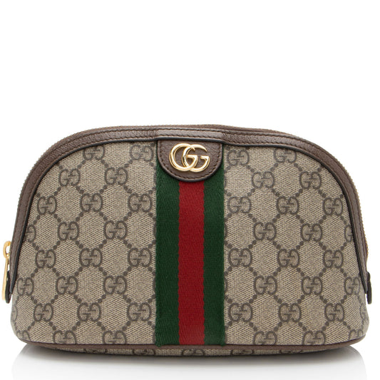 Gucci GG Supreme Ophidia Cosmetic Case Leather Canvas Nylon Brown Handbag Shf Esz9Lu