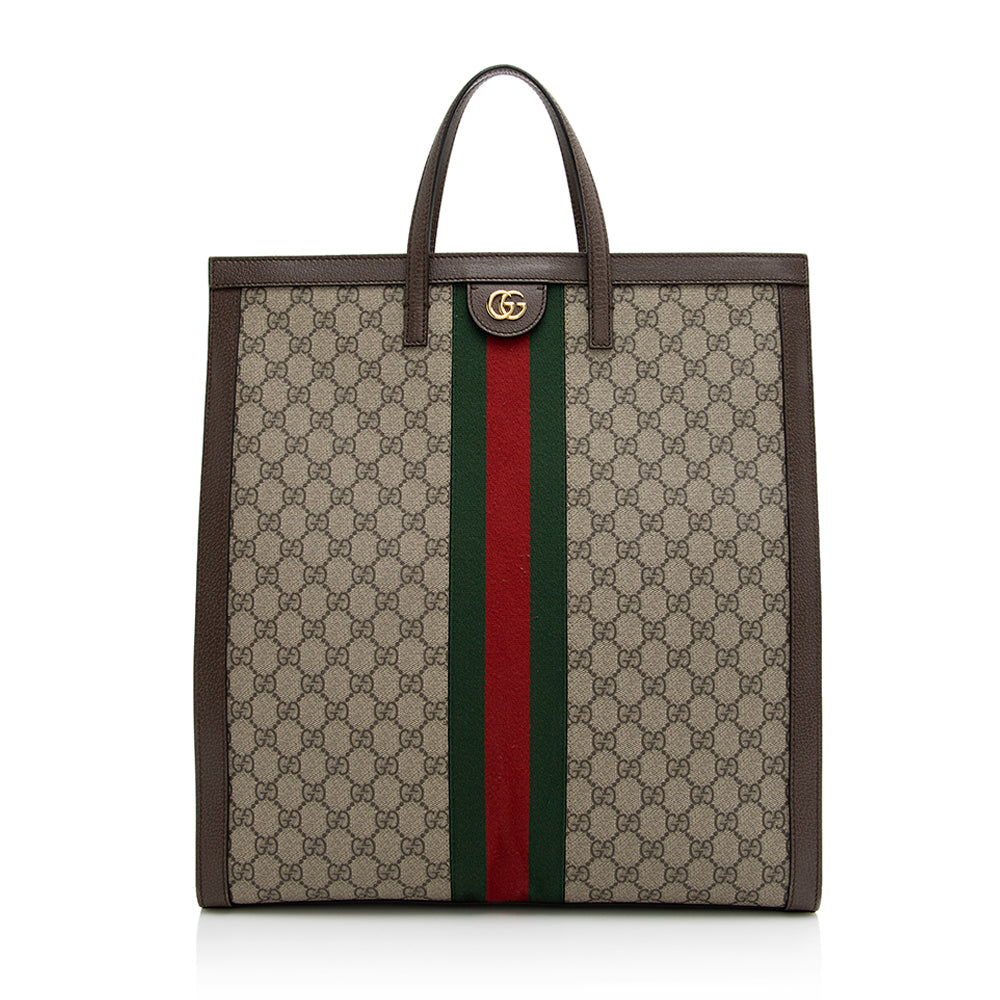 Gucci GG Supreme Ophidia Soft SHF Leather Canvas Nylon Brown Tote Bag