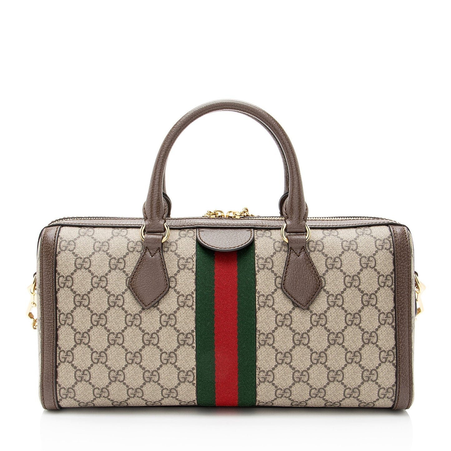 Gucci GG Supreme Ophidia Boston Leather Canvas Nylon Brown Satchel Bag