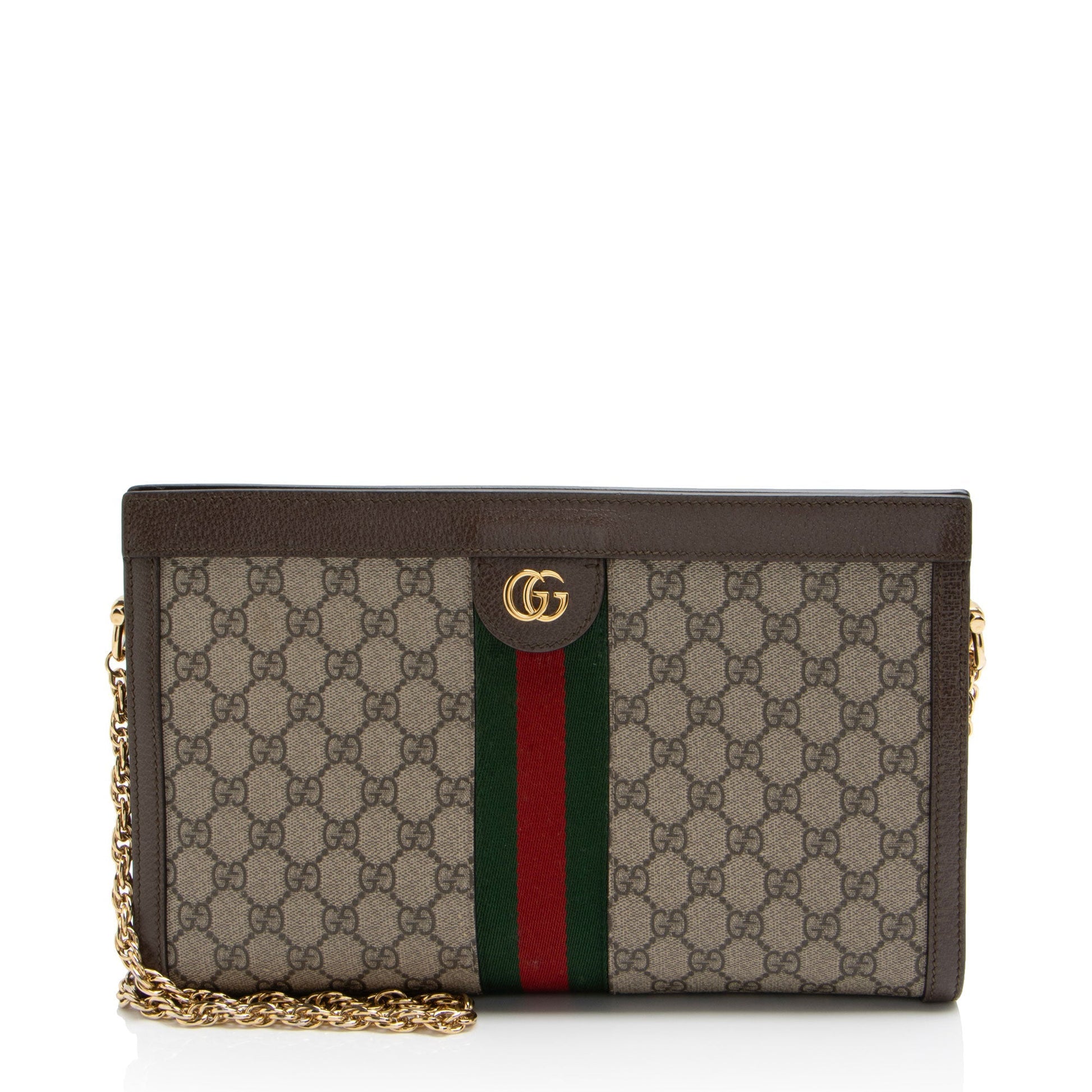 Gucci GG Supreme Ophidia Chain Leather Canvas Nylon Brown Shoulder Bag Shf Upytj6