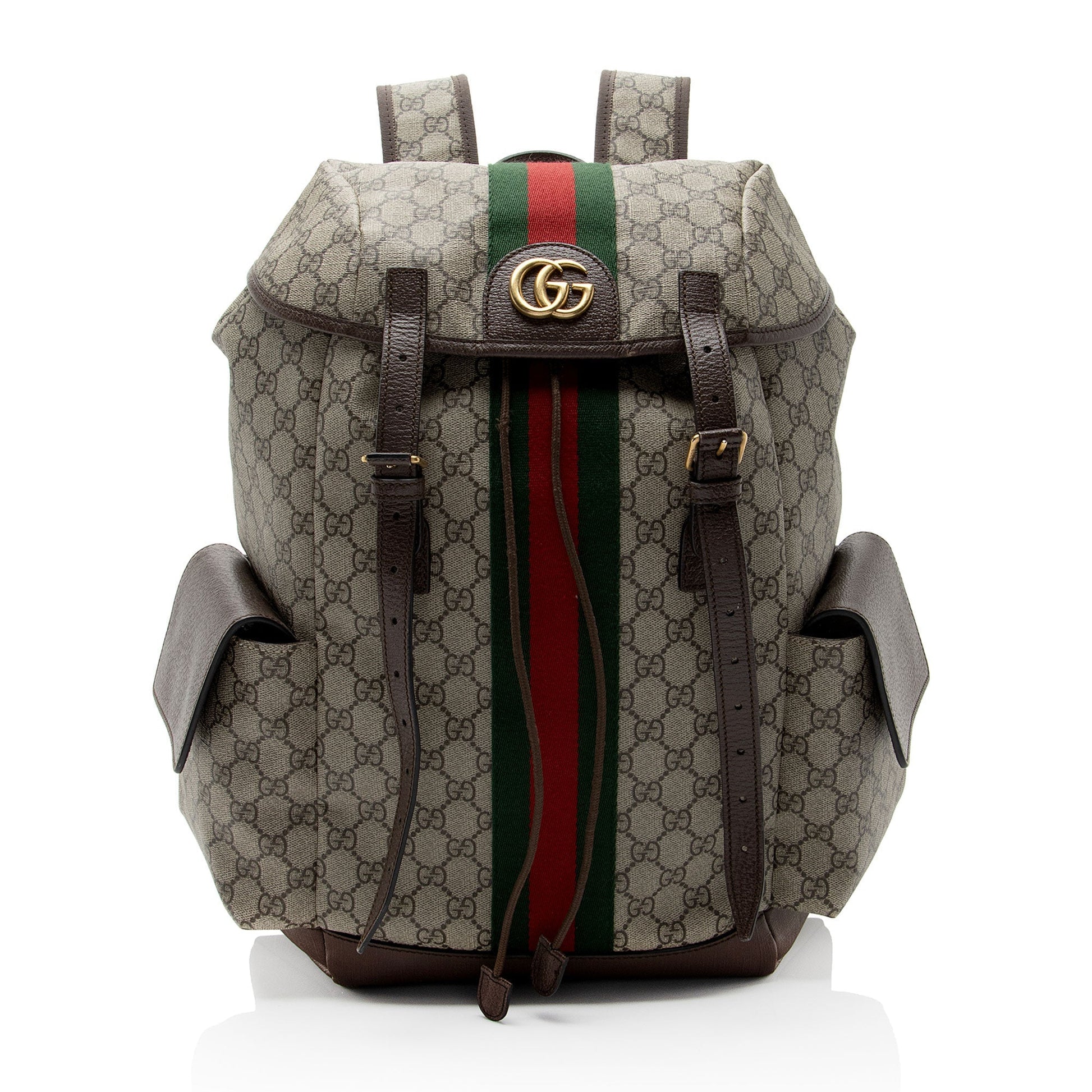 Gucci GG Supreme Ophidia Flap Backpack Leather Canvas Nylon Brown Shoulder Bag