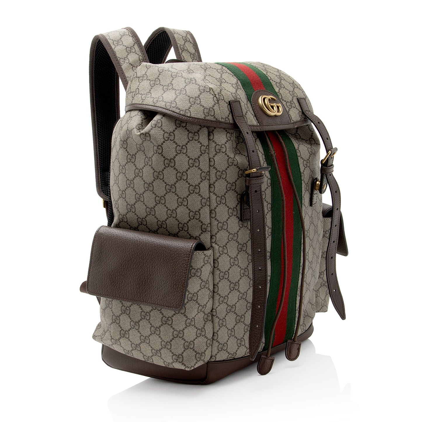 Gucci GG Supreme Ophidia Flap Backpack Leather Canvas Nylon Brown Shoulder Bag