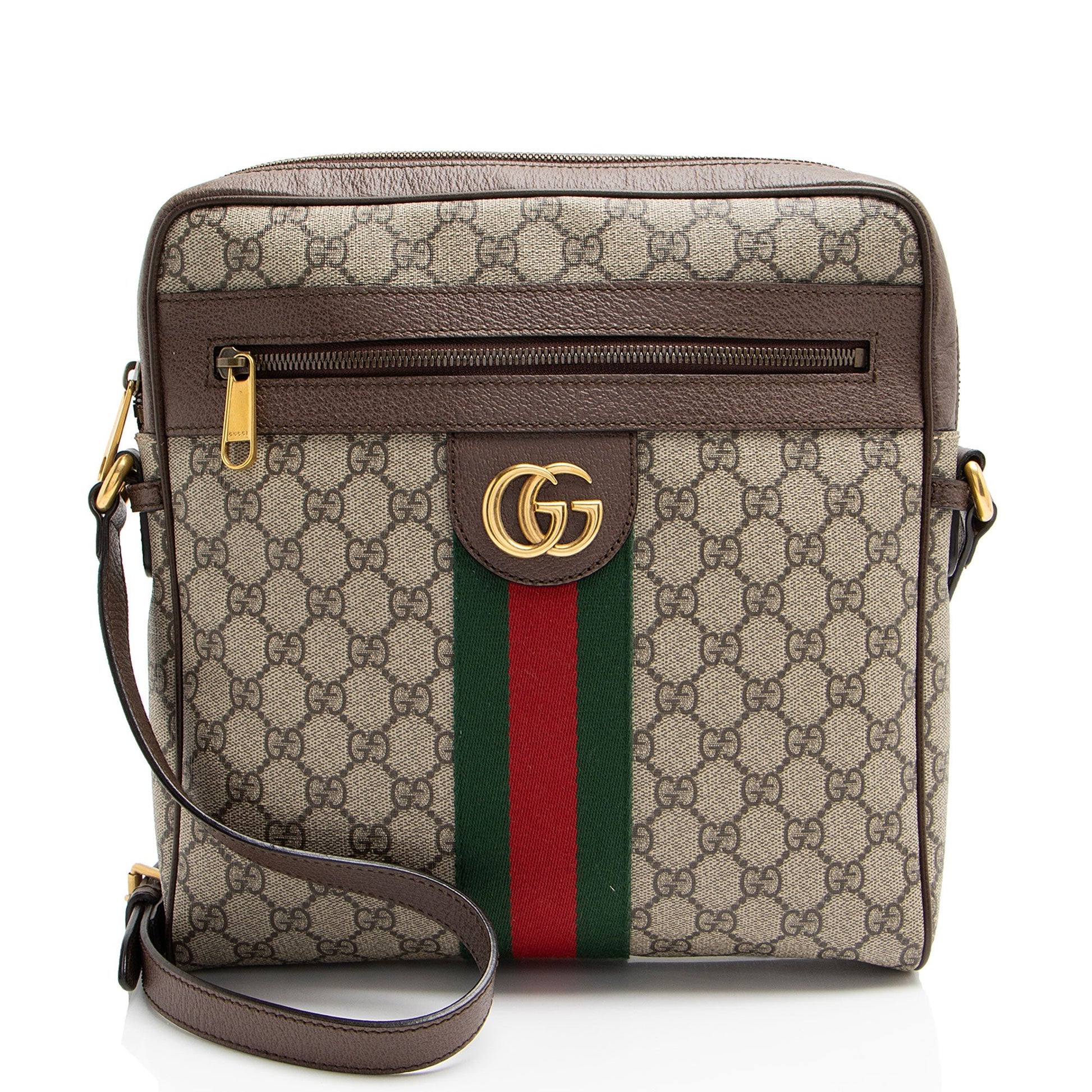 Gucci GG Supreme Ophidia Messenger Leather Canvas Nylon Brown Shoulder Bag Shf 12Cjlp