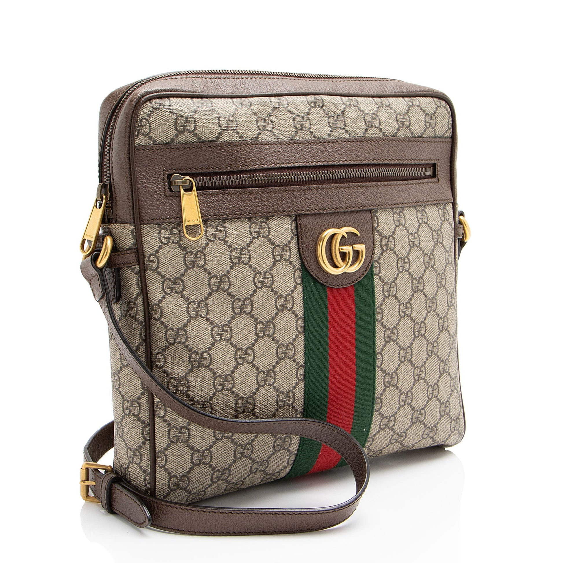 Gucci GG Supreme Ophidia Messenger Leather Canvas Nylon Brown Shoulder Bag Shf 12Cjlp