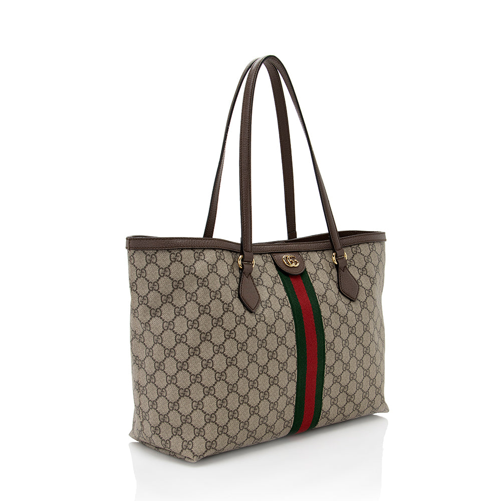 Gucci GG Supreme Ophidia Shopping SHF Leather Canvas Brown Beige Tote Bag