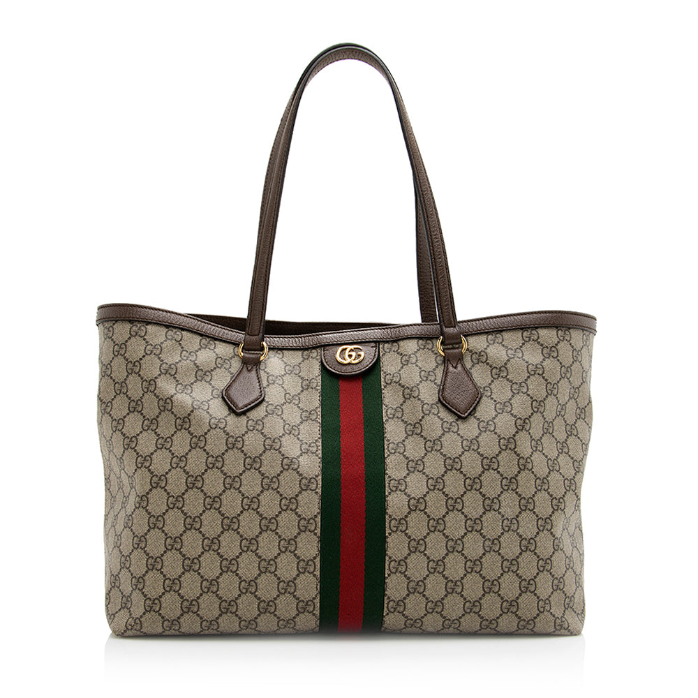 Gucci GG Supreme Ophidia Shopping SHF Leather Canvas Nylon Brown Tote Bag