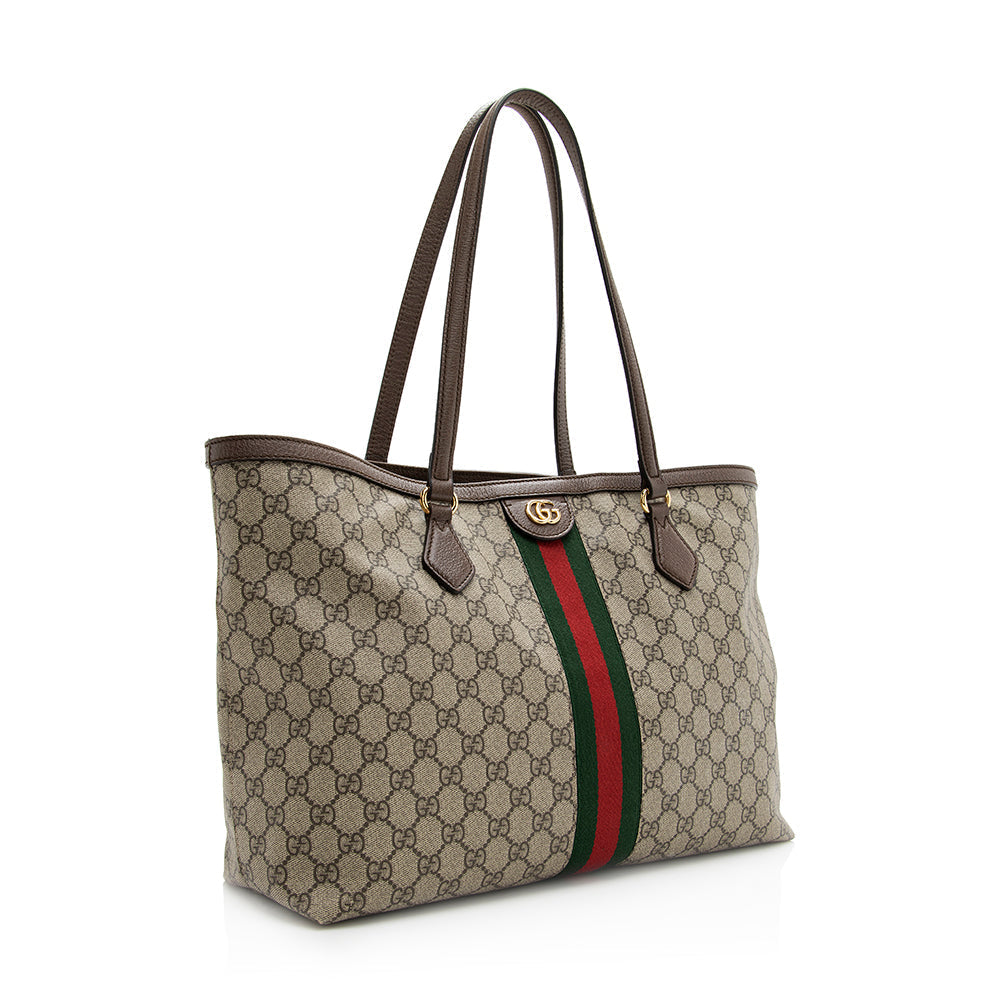 Gucci GG Supreme Ophidia Shopping SHF Leather Canvas Nylon Brown Tote Bag
