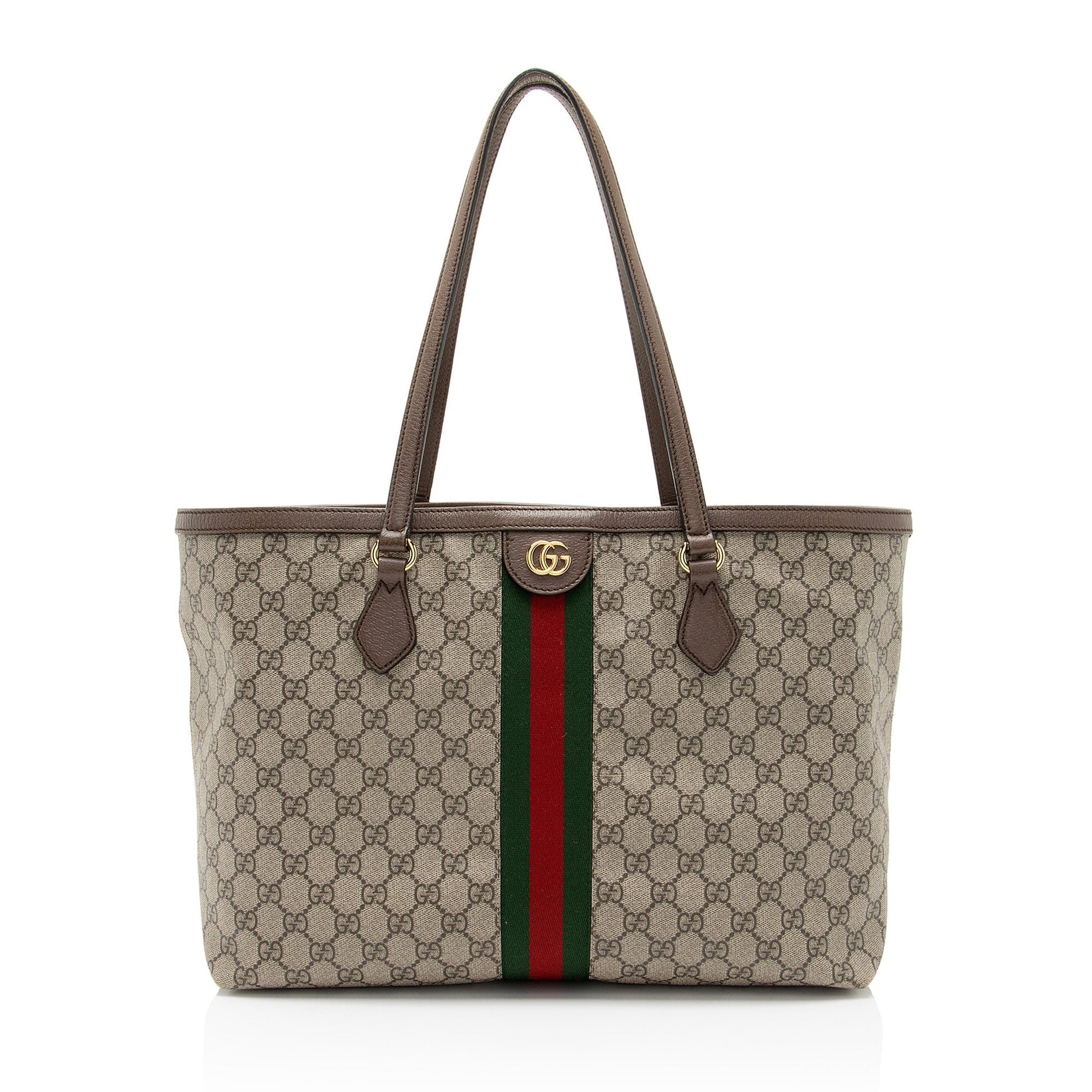 Gucci GG Supreme Ophidia Shopping Leather Canvas Nylon Brown Tote Bag