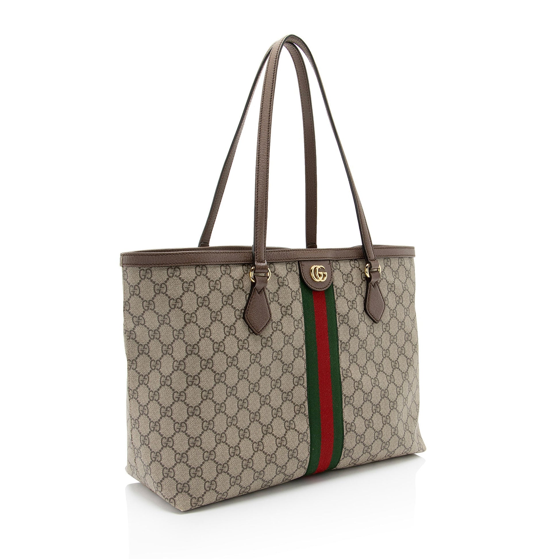 Gucci GG Supreme Ophidia Shopping Leather Canvas Nylon Brown Tote Bag