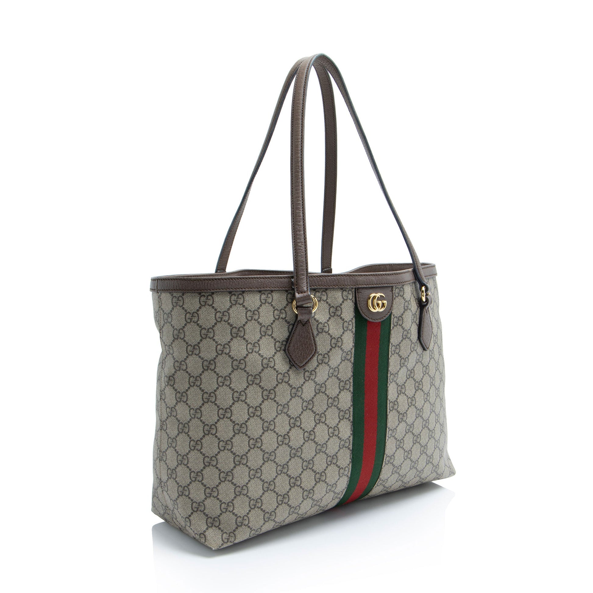 Gucci GG Supreme Ophidia Shopping Leather Canvas Brown Beige Tote Bag