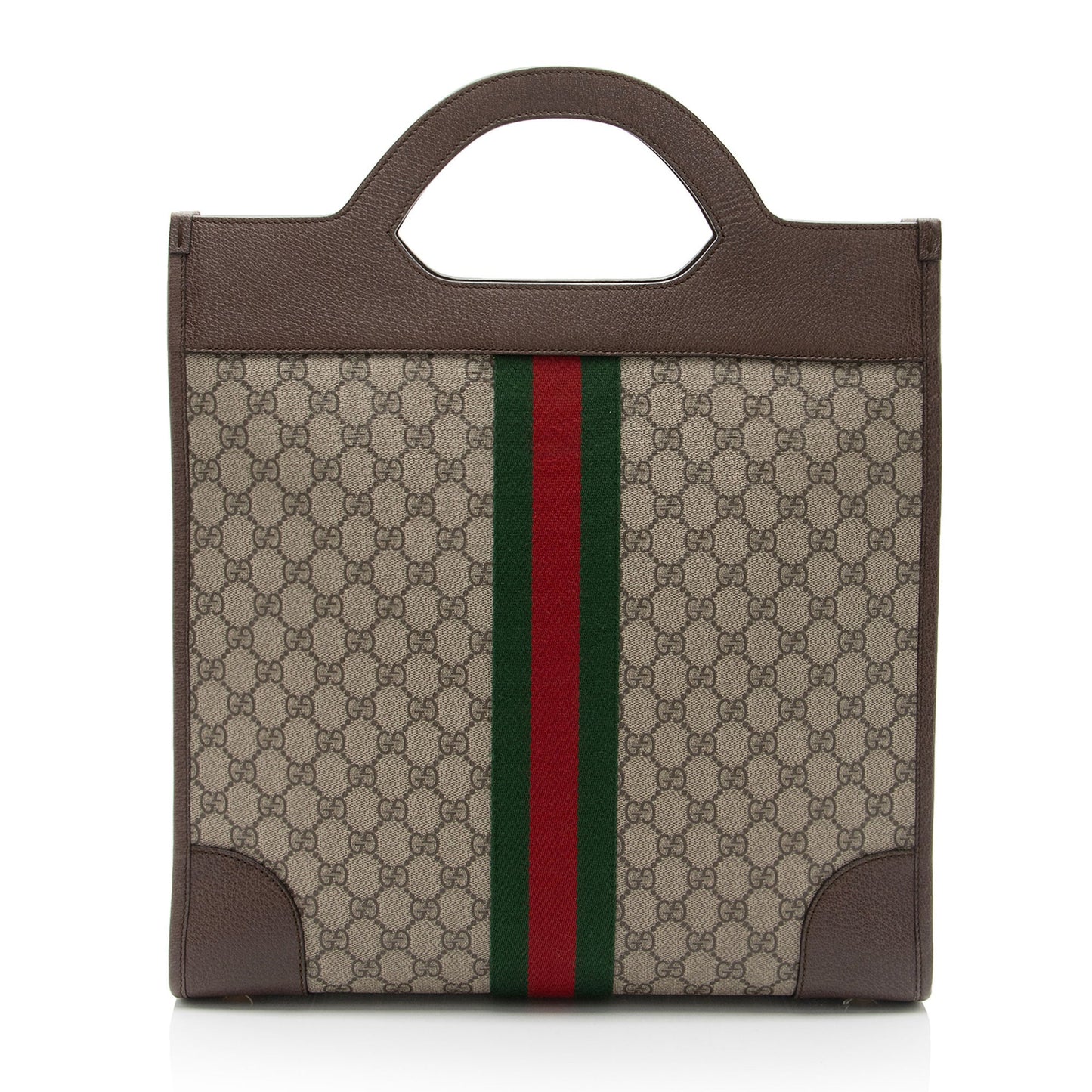 Gucci GG Supreme Ophidia Open Handle Leather Canvas Nylon Brown Tote Bag