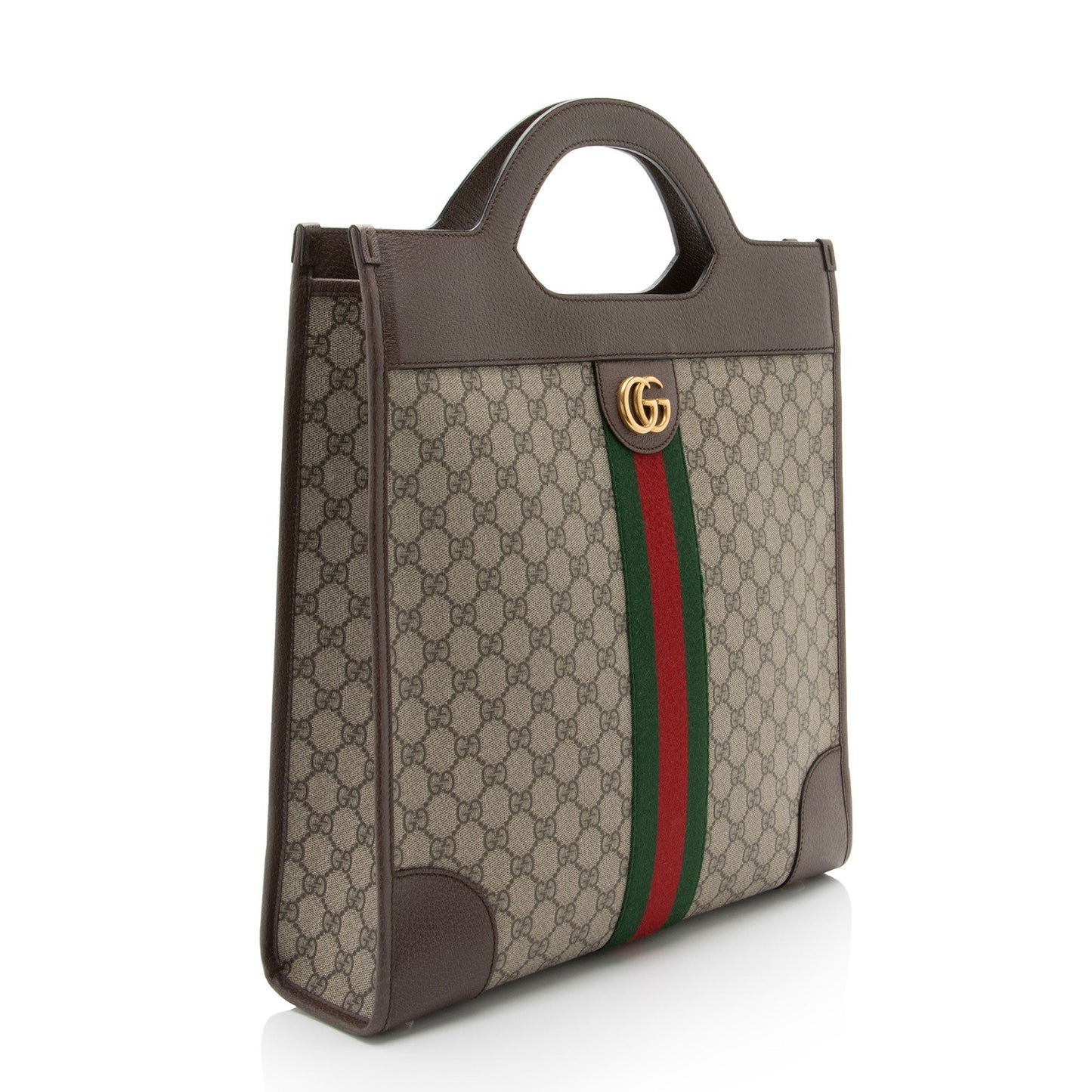 Gucci GG Supreme Ophidia Open Handle Leather Canvas Nylon Brown Tote Bag