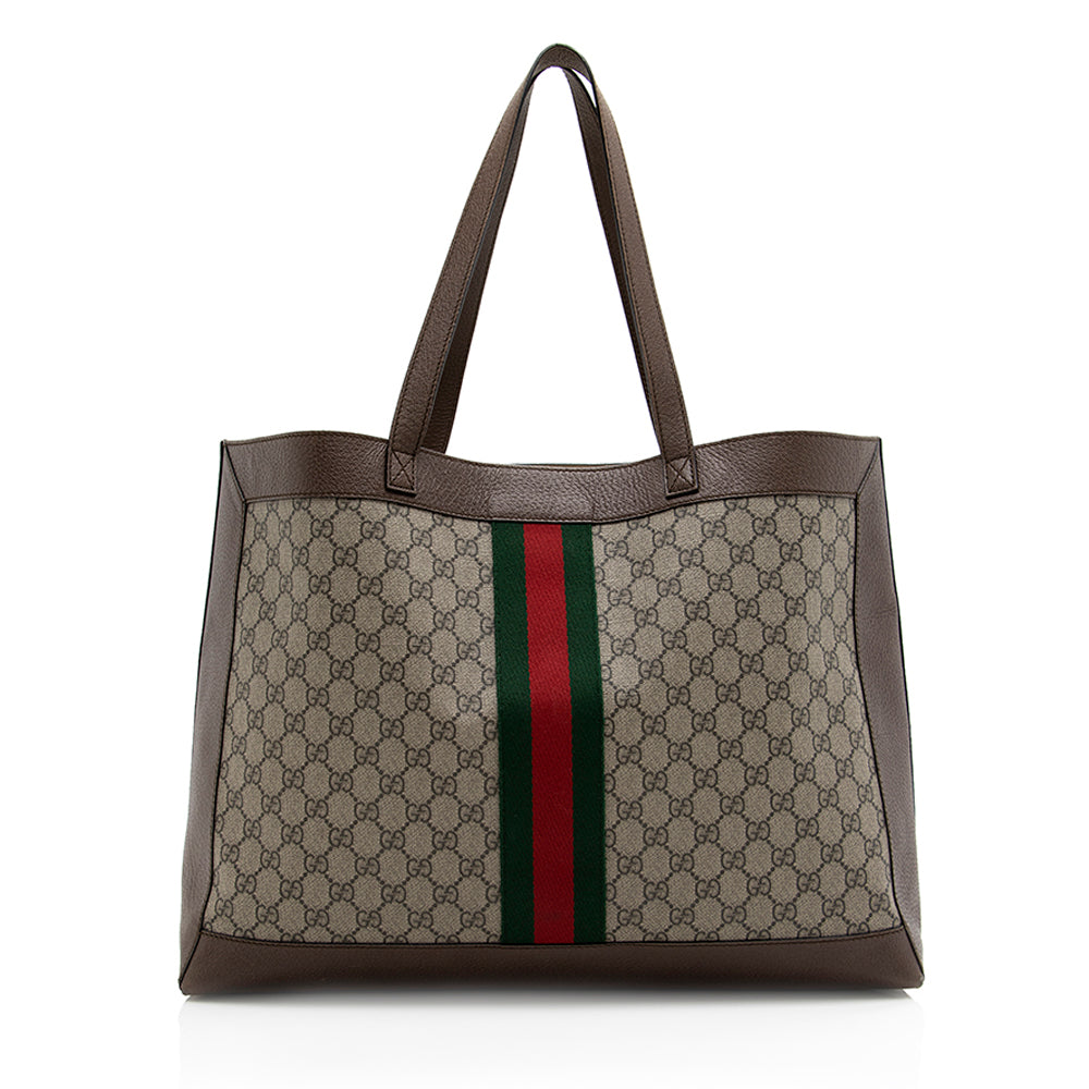 Gucci GG Supreme Ophidia Soft SHF Leather Canvas Nylon Brown Tote Bag 3