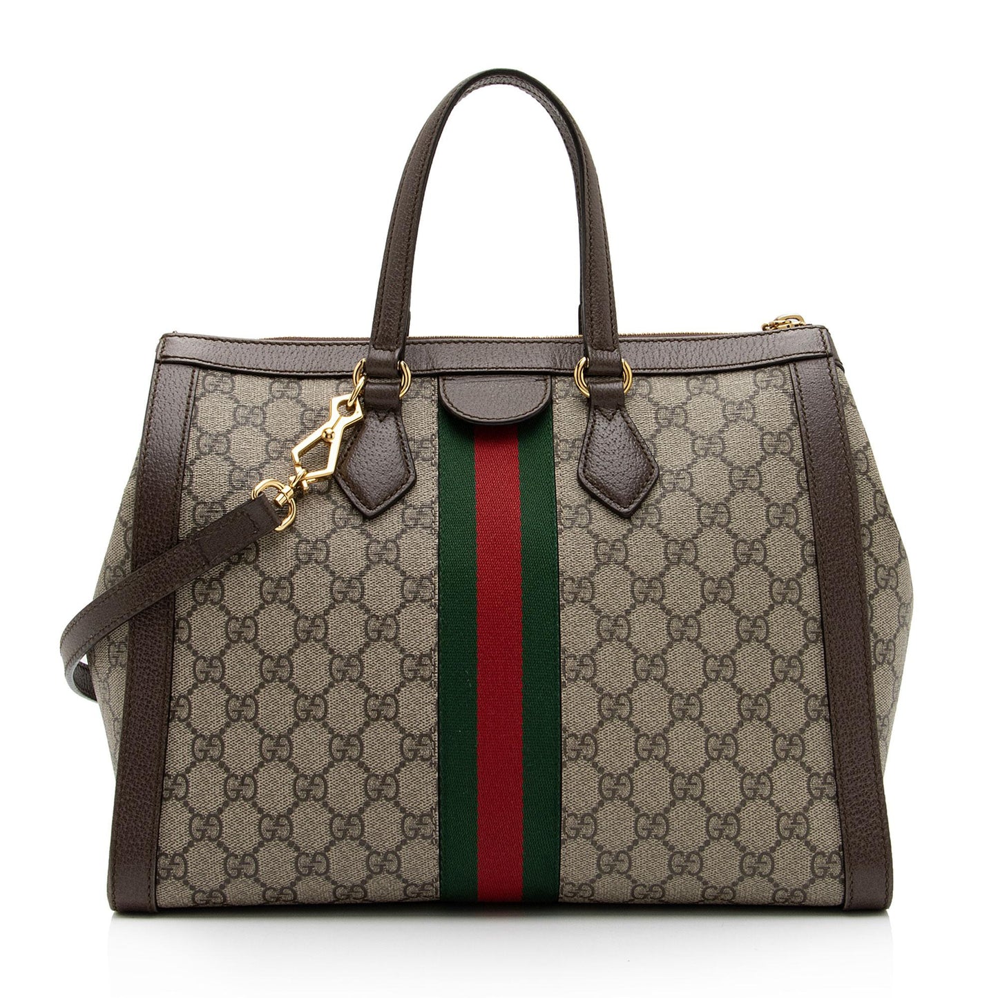 Gucci GG Supreme Ophidia Top Handle Leather Canvas Nylon Brown Tote Bag Shf En4Bhr