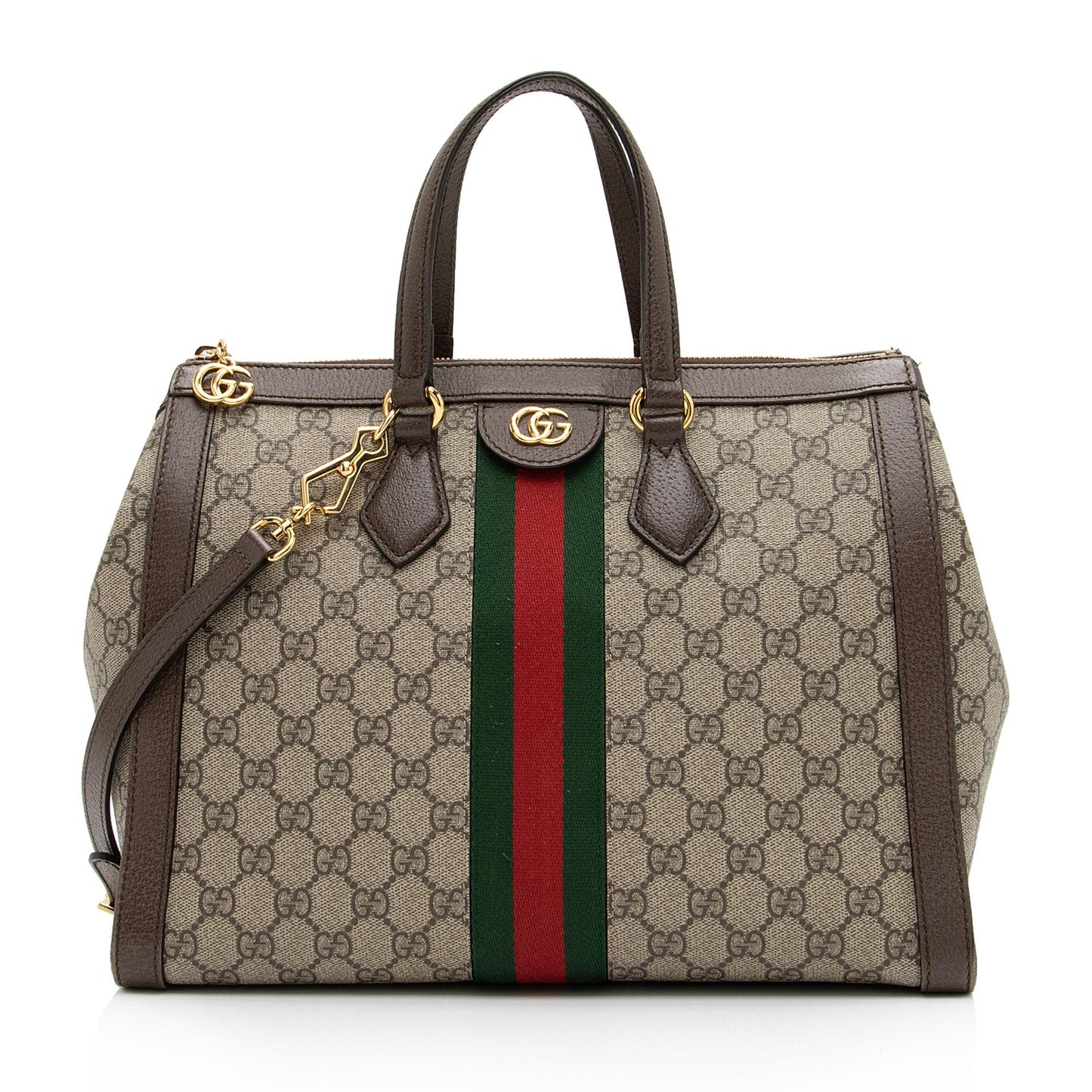 Gucci GG Supreme Ophidia Top Handle Leather Canvas Nylon Brown Tote Bag Shf En4Bhr
