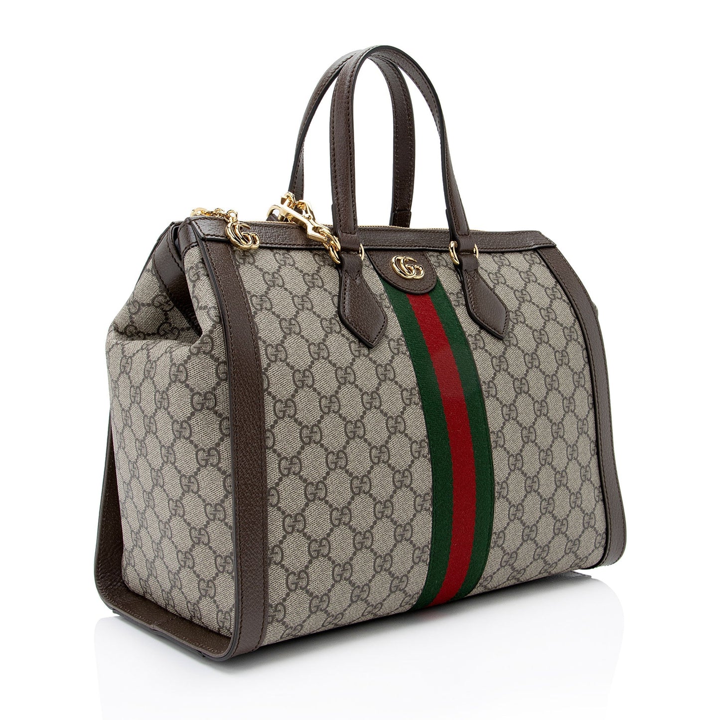 Gucci GG Supreme Ophidia Top Handle Leather Canvas Nylon Brown Tote Bag Shf Vignlg