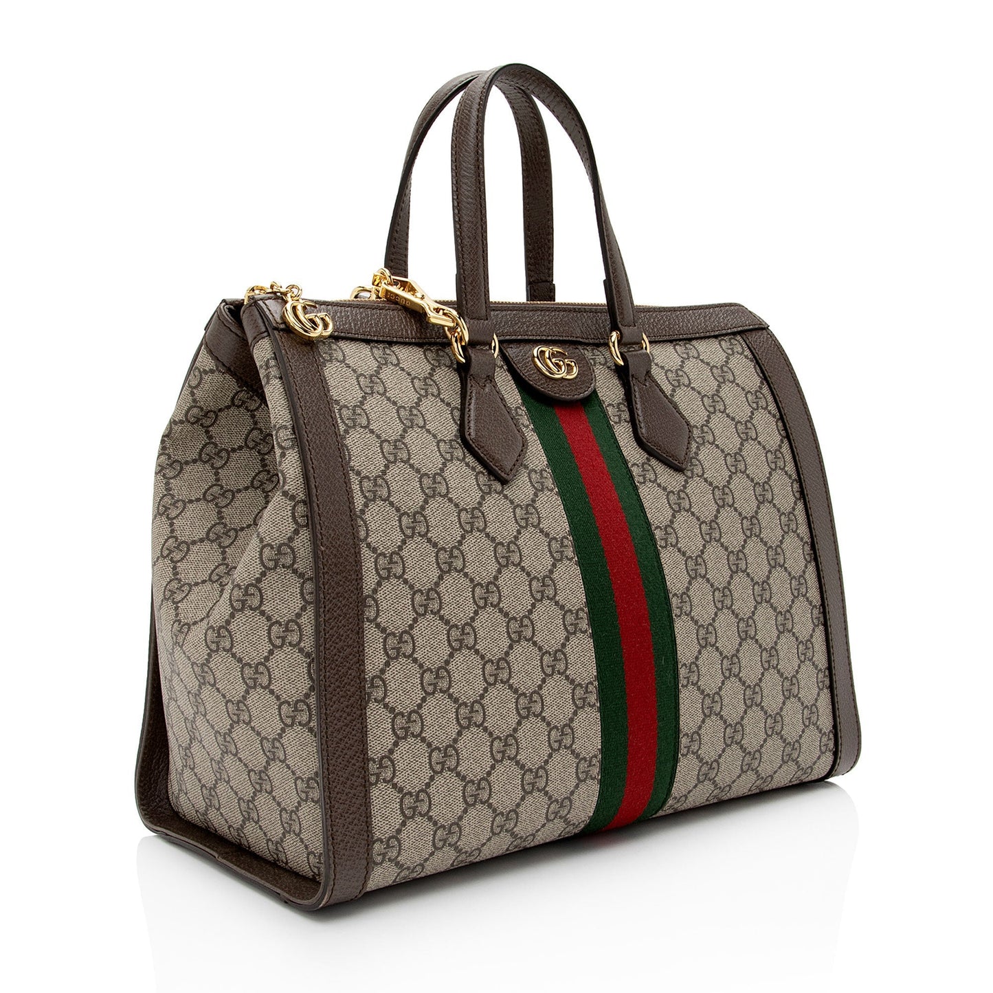 Gucci GG Supreme Ophidia Top Handle Leather Canvas Nylon Brown Tote Bag