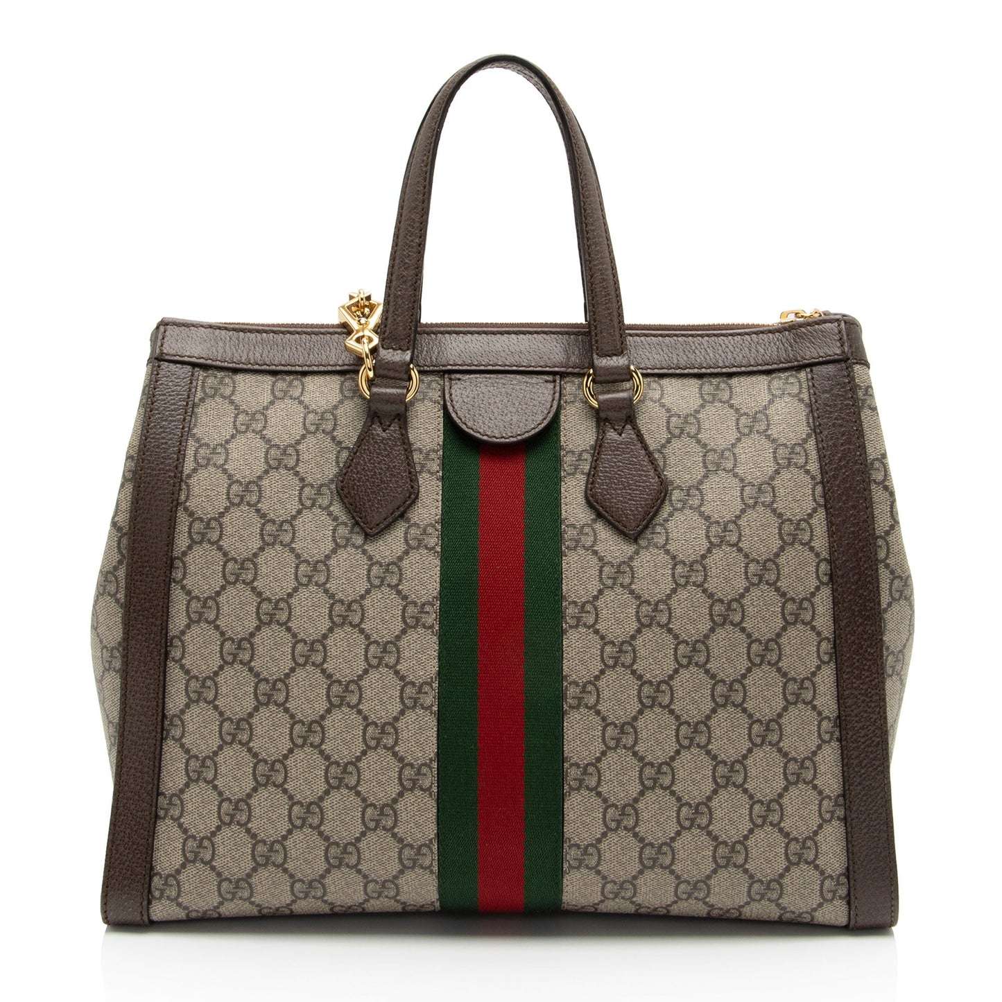 Gucci GG Supreme Ophidia Top Handle Leather Canvas Nylon Brown Tote Bag Shf Kdh0Rn