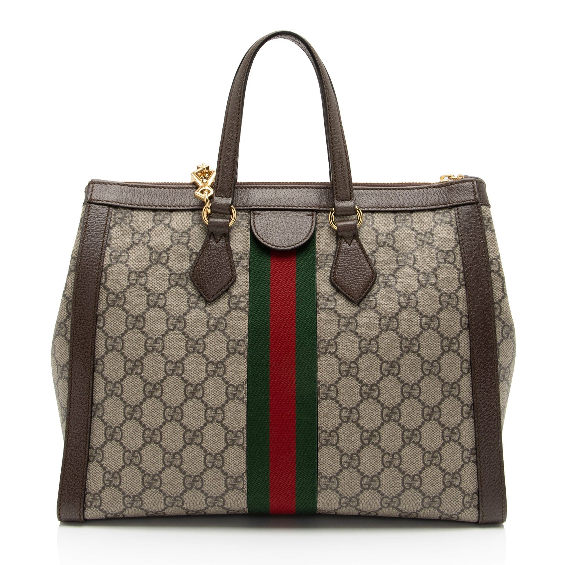 Gucci GG Supreme Ophidia Top Handle Leather Canvas Nylon Brown Tote Bag Shf Kdh0Rn