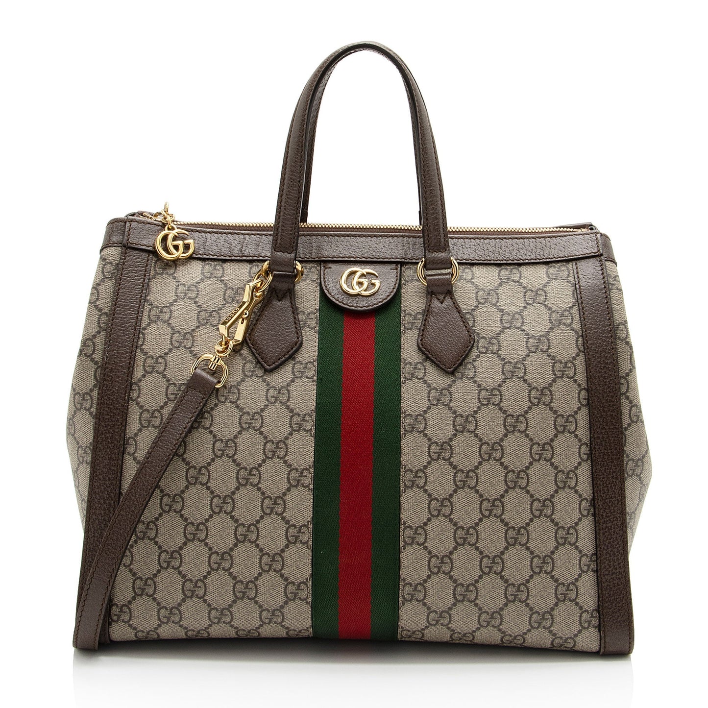 Gucci GG Supreme Ophidia Top Handle Leather Canvas Nylon Brown Tote Bag Shf Kdh0Rn