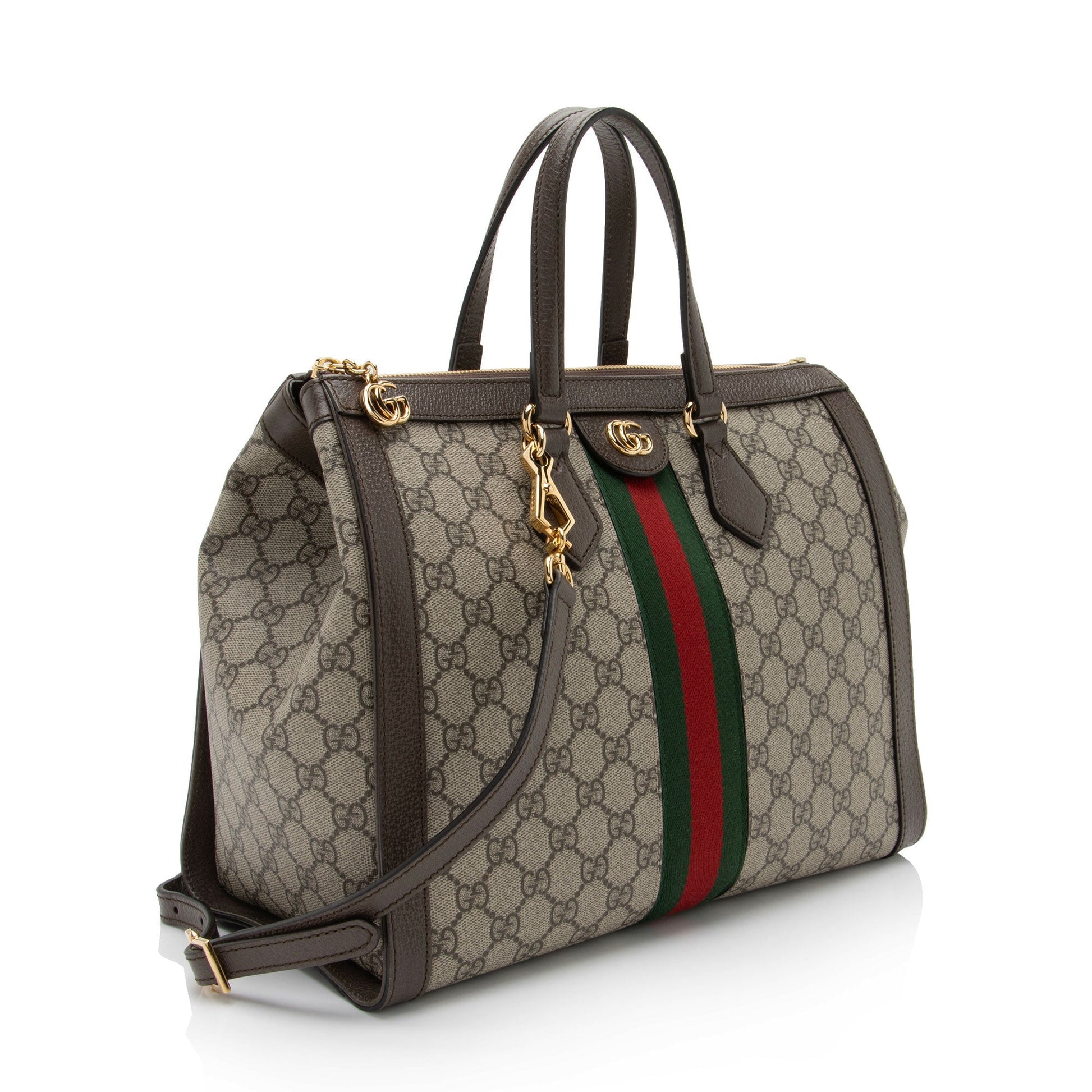 Gucci GG Supreme Ophidia SHF-OYI31D Leather Canvas Nylon Brown Tote Bag