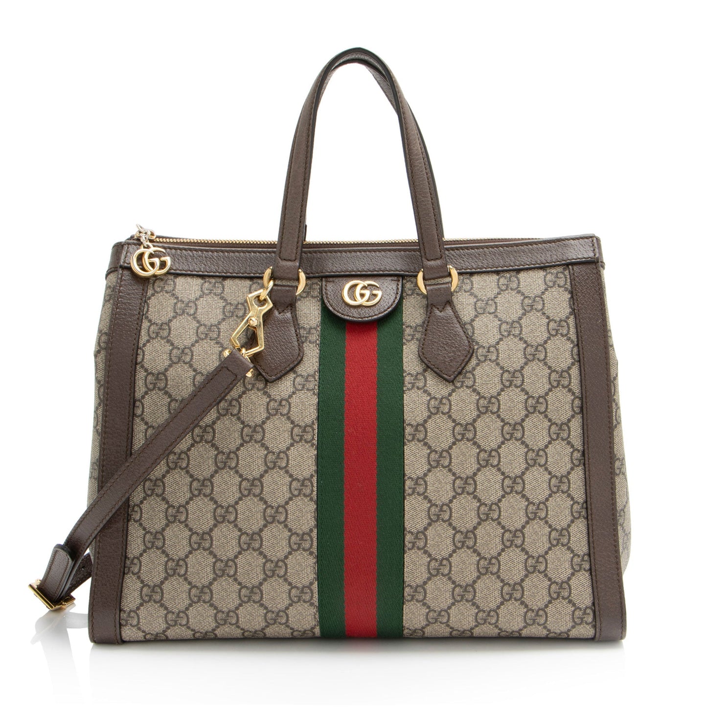 Gucci GG Supreme Ophidia Leather Canvas Nylon Brown Tote Bag Shf Dwkbx4