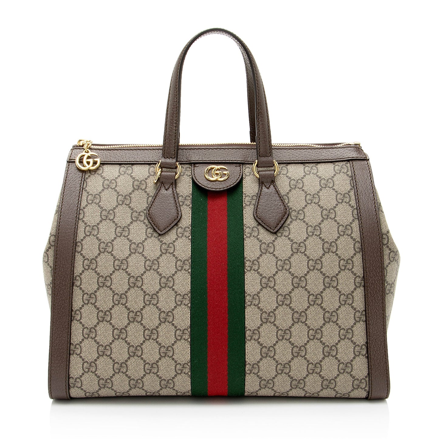 Gucci GG Supreme Ophidia Leather Canvas Nylon Brown Tote Bag Medium Tote
