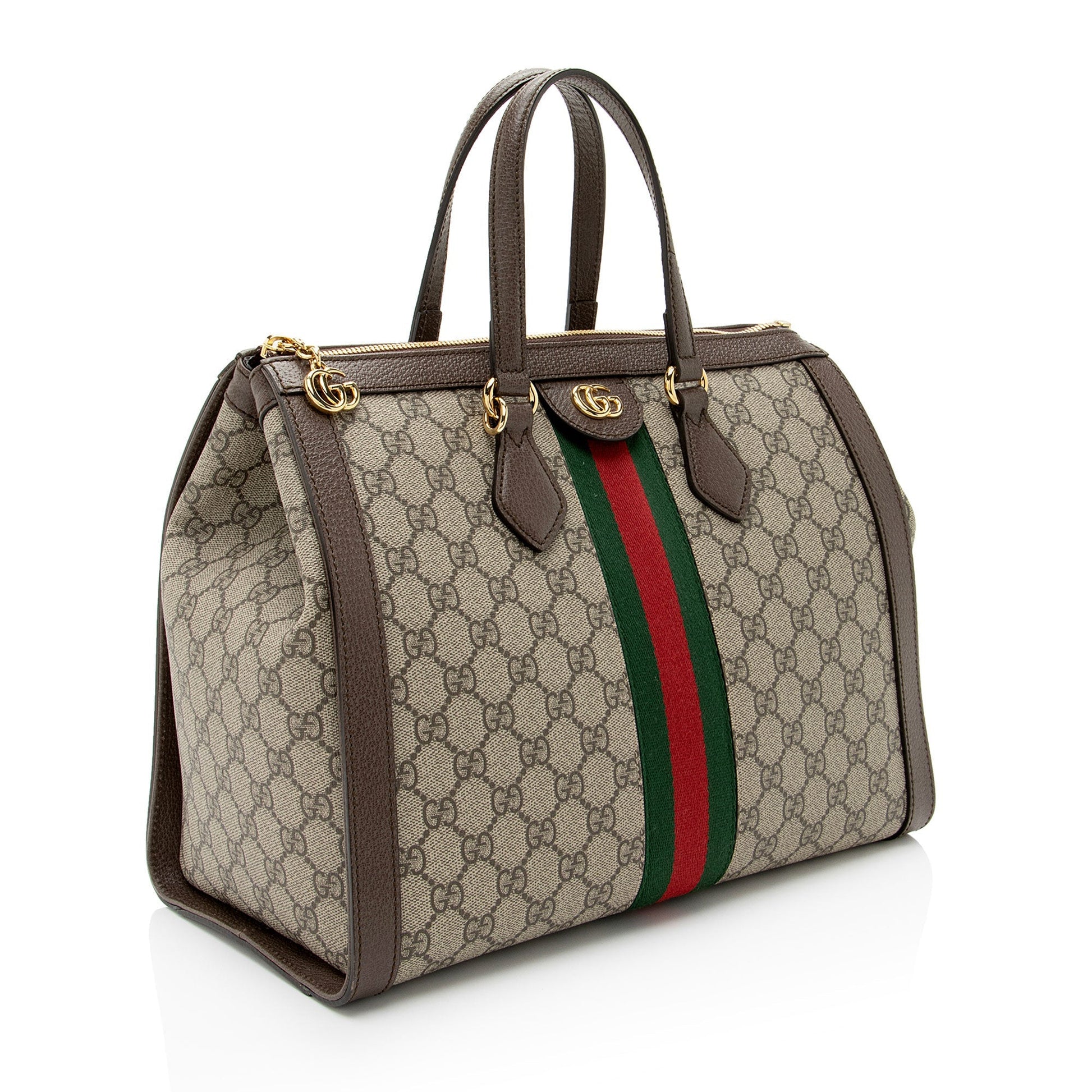 Gucci GG Supreme Ophidia Leather Canvas Nylon Brown Tote Bag Medium Tote