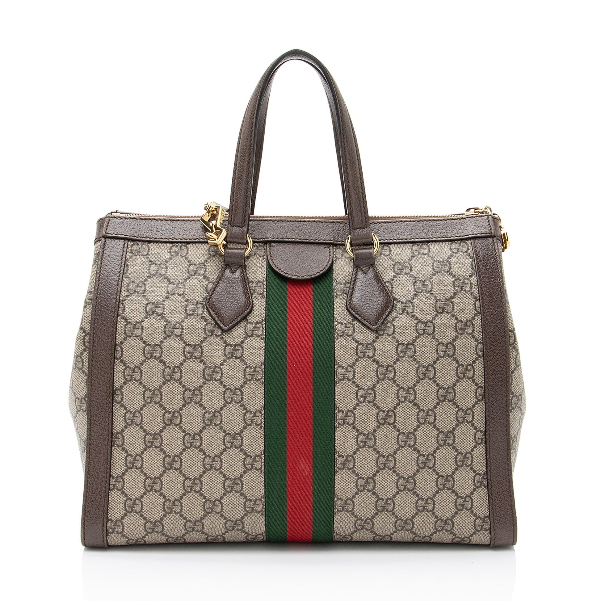 Gucci GG Supreme Ophidia Leather Canvas Nylon Brown Tote Bag