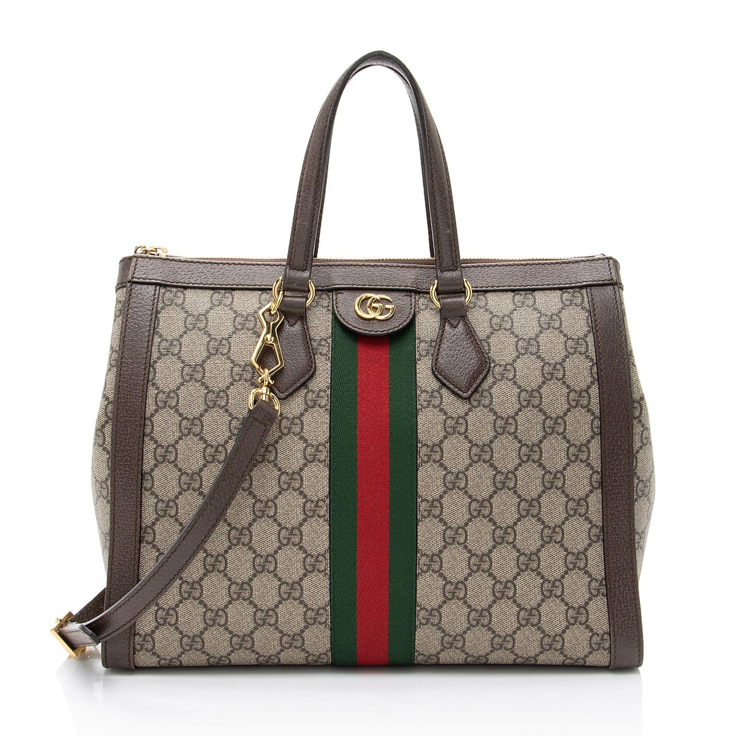Gucci GG Supreme Ophidia Leather Canvas Nylon Brown Tote Bag