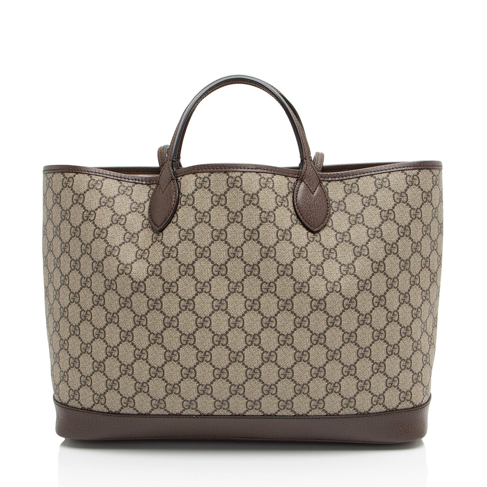 Gucci GG Supreme Ophidia E W Leather Canvas Brown Beige Tote Bag