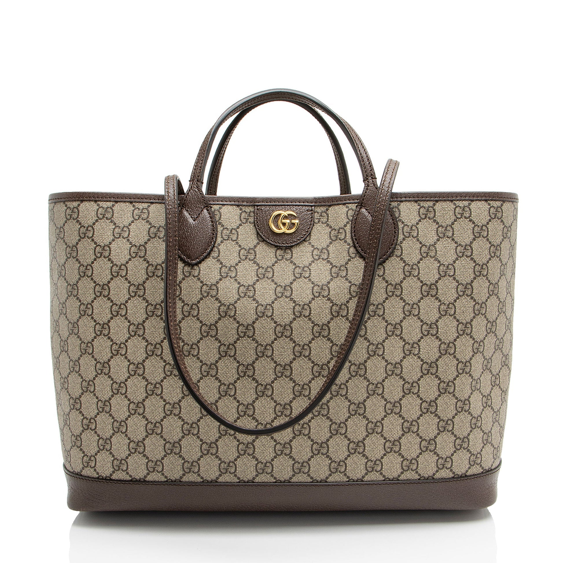 Gucci GG Supreme Ophidia E W Leather Canvas Brown Beige Tote Bag