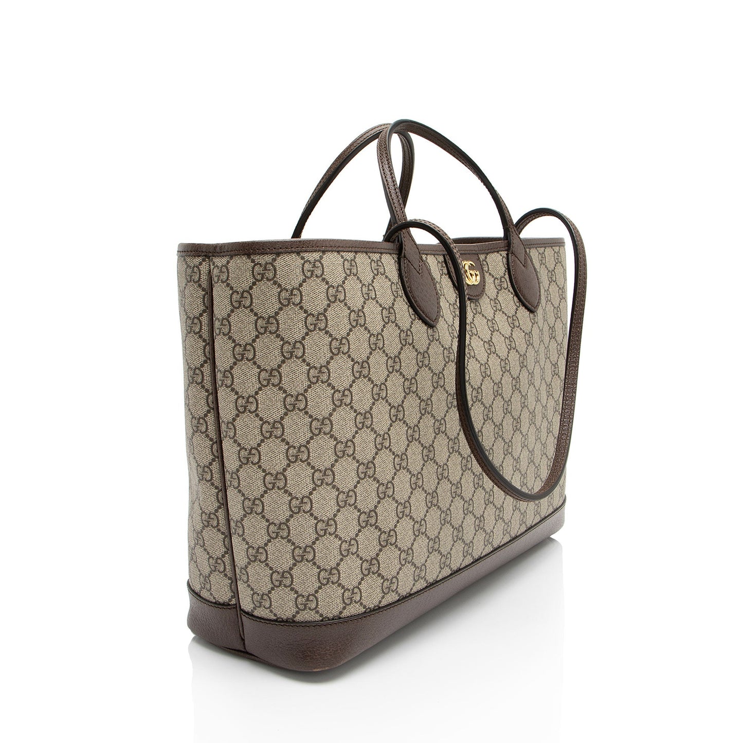 Gucci GG Supreme Ophidia E W Leather Canvas Brown Beige Tote Bag