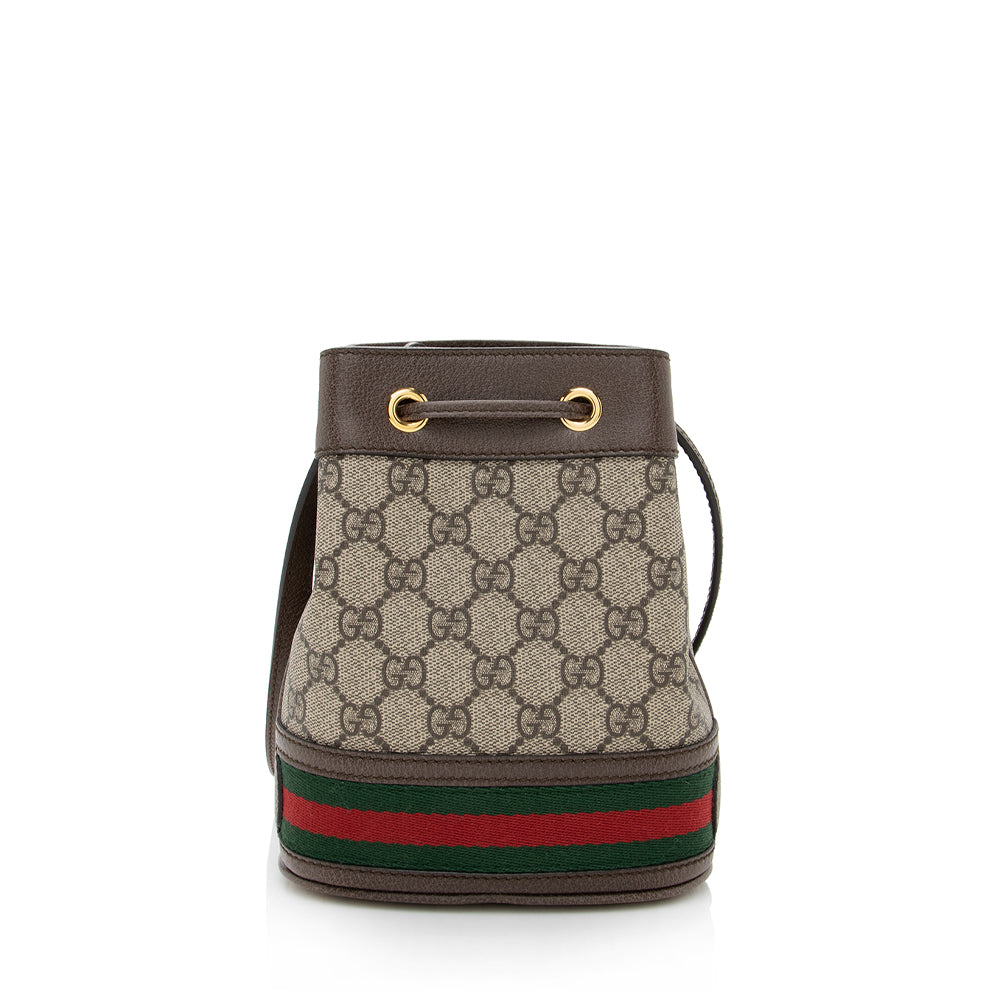 Gucci GG Supreme Ophidia Bucket SHF Leather Canvas Nylon Brown Crossbody Bag Bag Shf