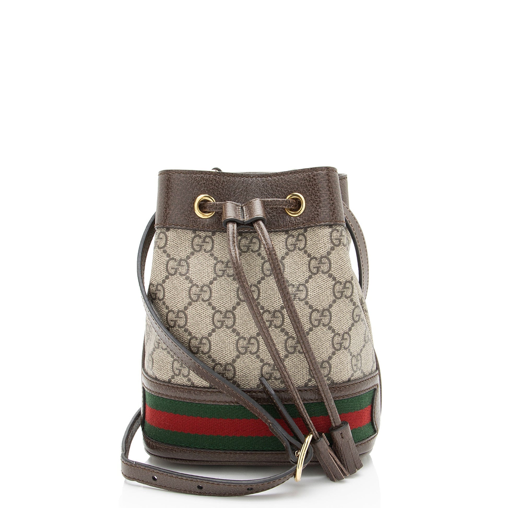 Gucci GG Supreme Ophidia Bucket SHF-k7zhKJ Leather Canvas Nylon Brown Crossbody Bag