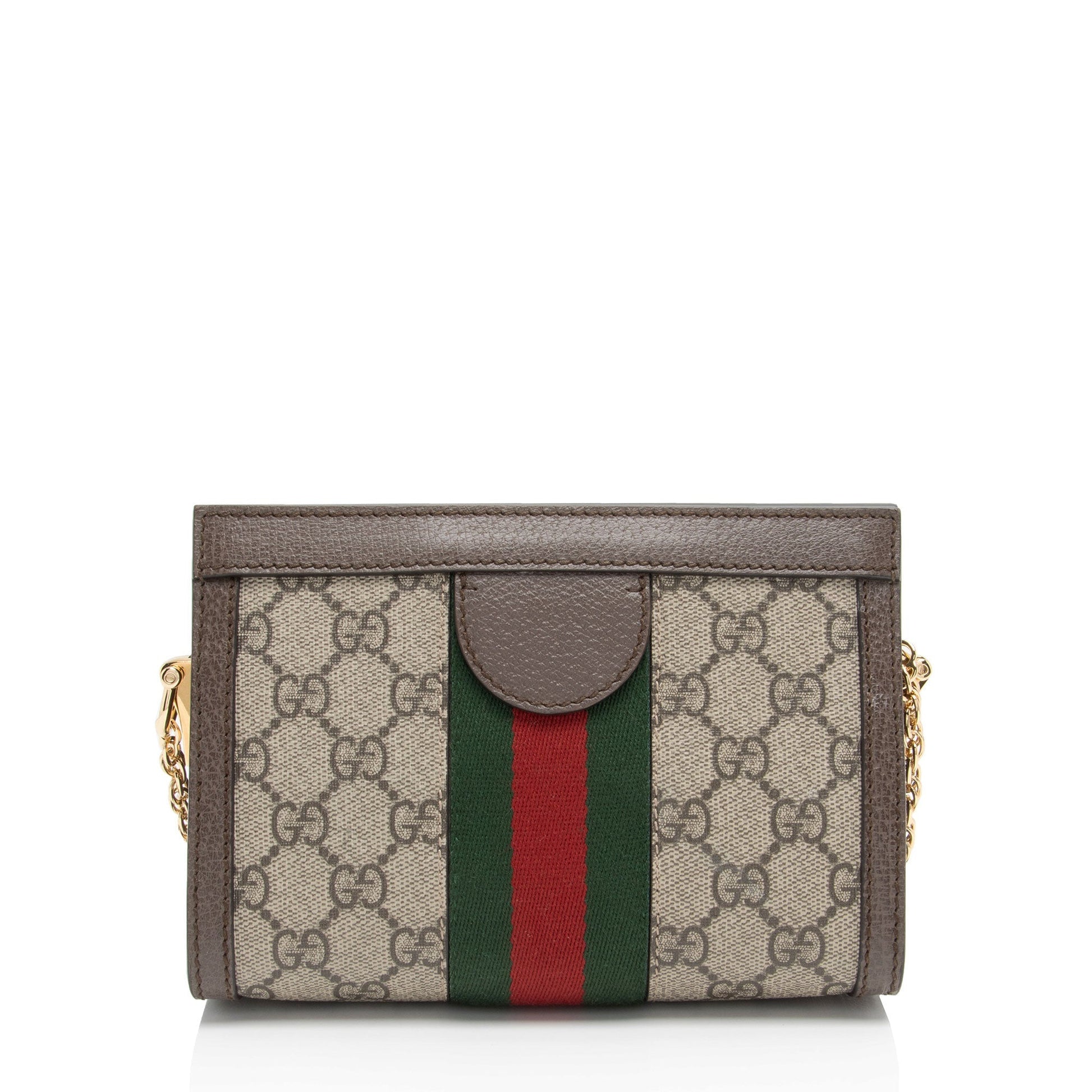 Gucci GG Supreme Ophidia Chain Leather Canvas Nylon Brown Crossbody Bag