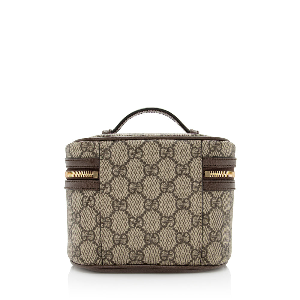 Gucci GG Supreme Ophidia Cosmetic Case Leather Canvas Nylon Brown Handbag Case Shf