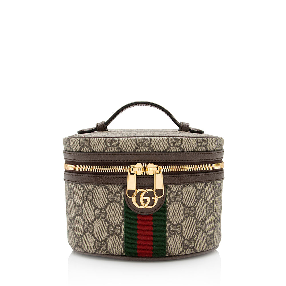 Gucci GG Supreme Ophidia Cosmetic Case Leather Canvas Nylon Brown Handbag Case Shf