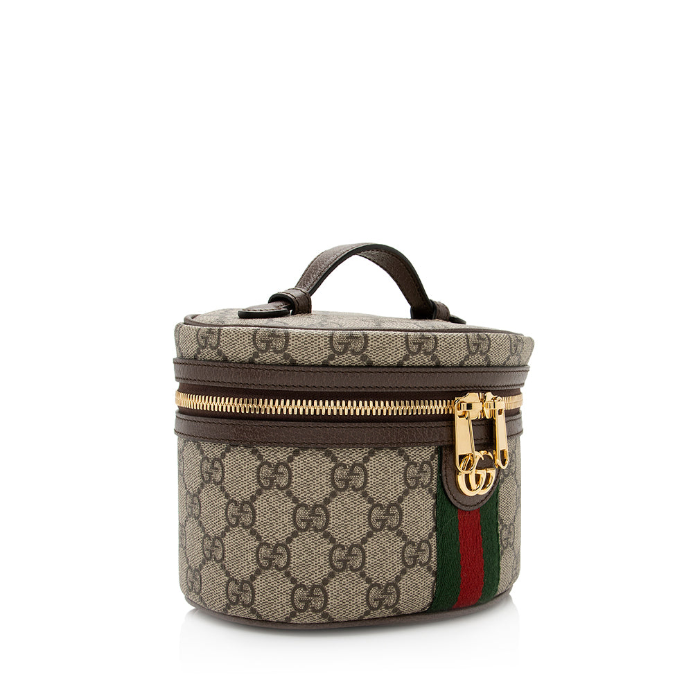 Gucci GG Supreme Ophidia Cosmetic Case Leather Canvas Nylon Brown Handbag Case Shf