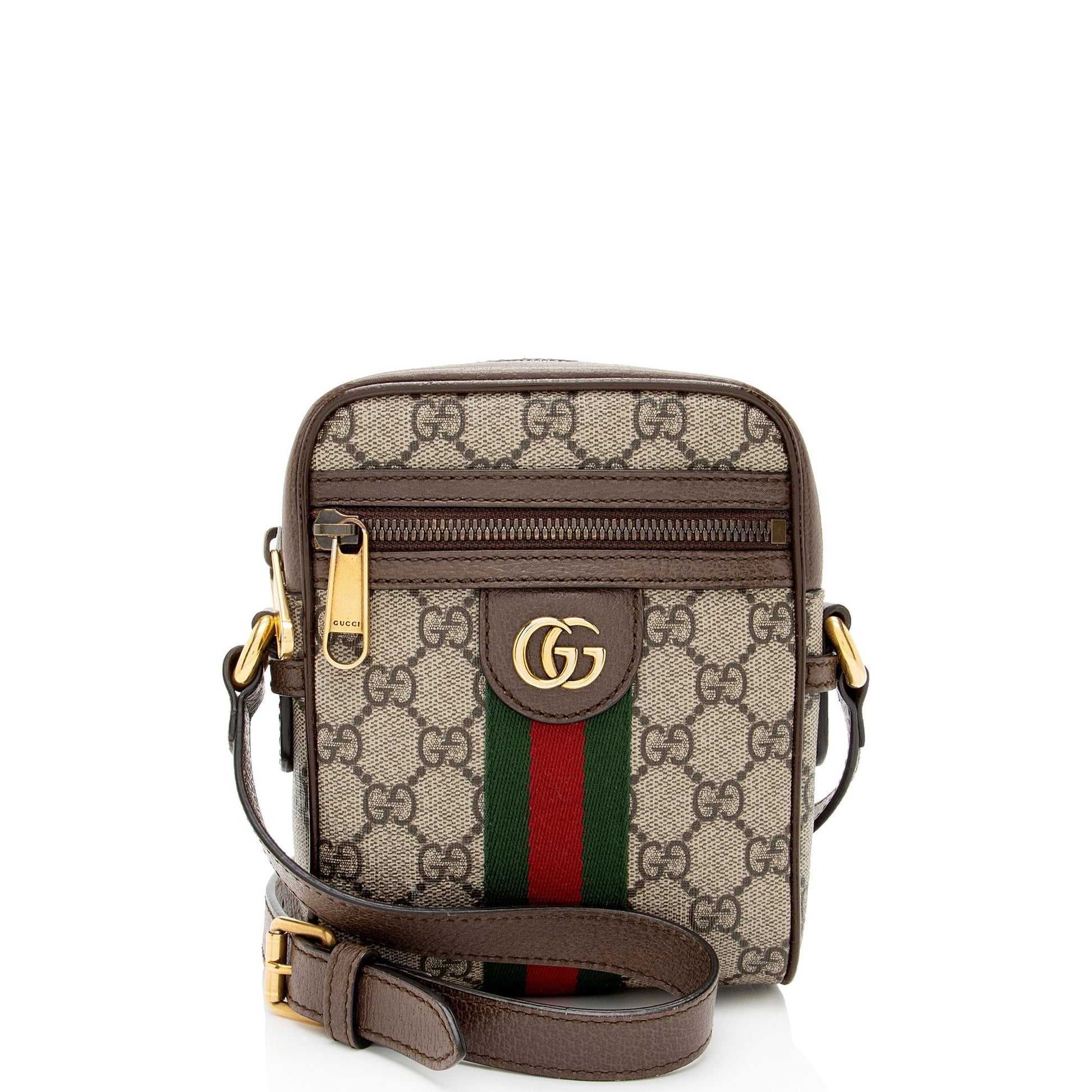 Gucci GG Supreme Ophidia Messenger Leather Canvas Nylon Brown Shoulder Bag Mini Messenger