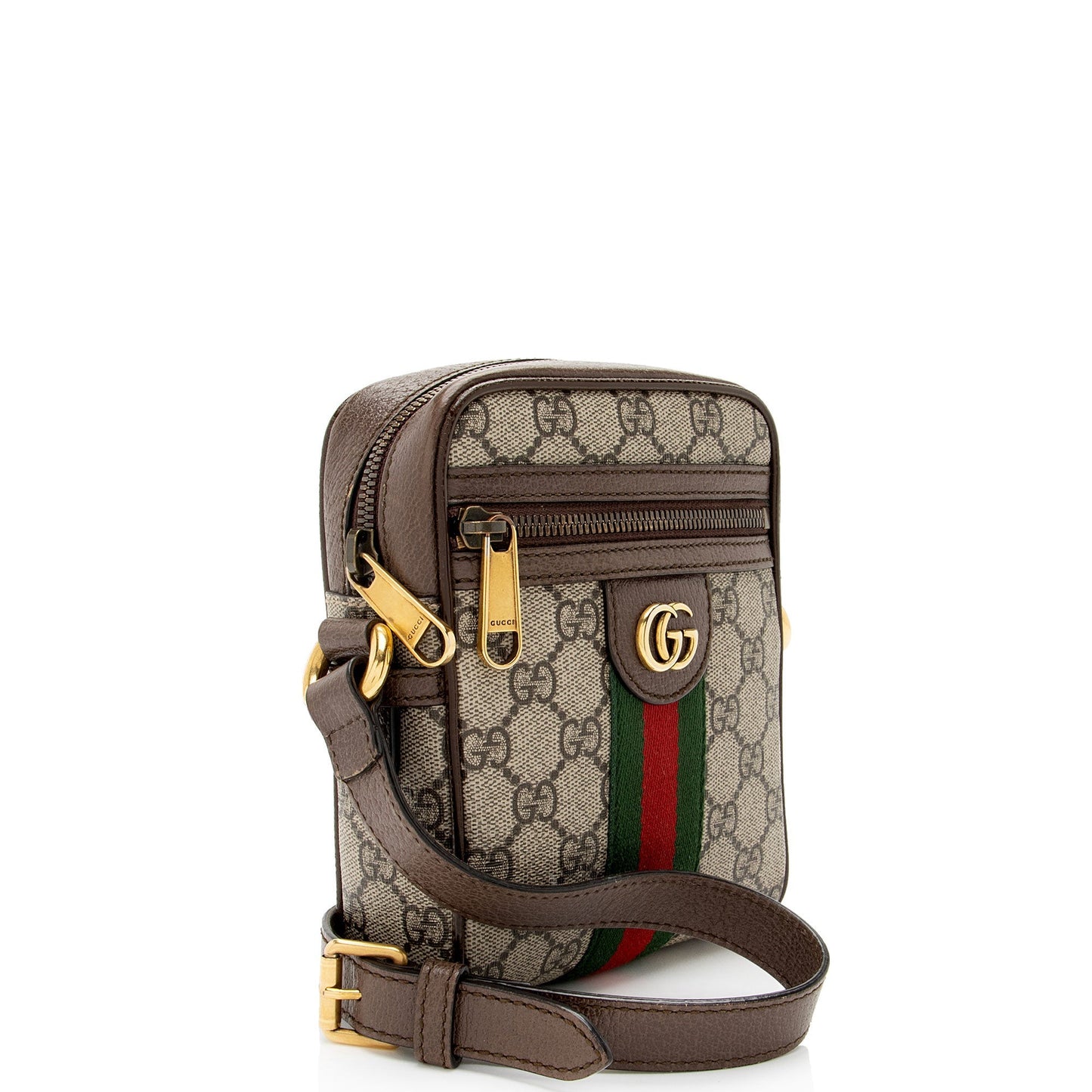 Gucci GG Supreme Ophidia Messenger Leather Canvas Nylon Brown Shoulder Bag Mini Messenger