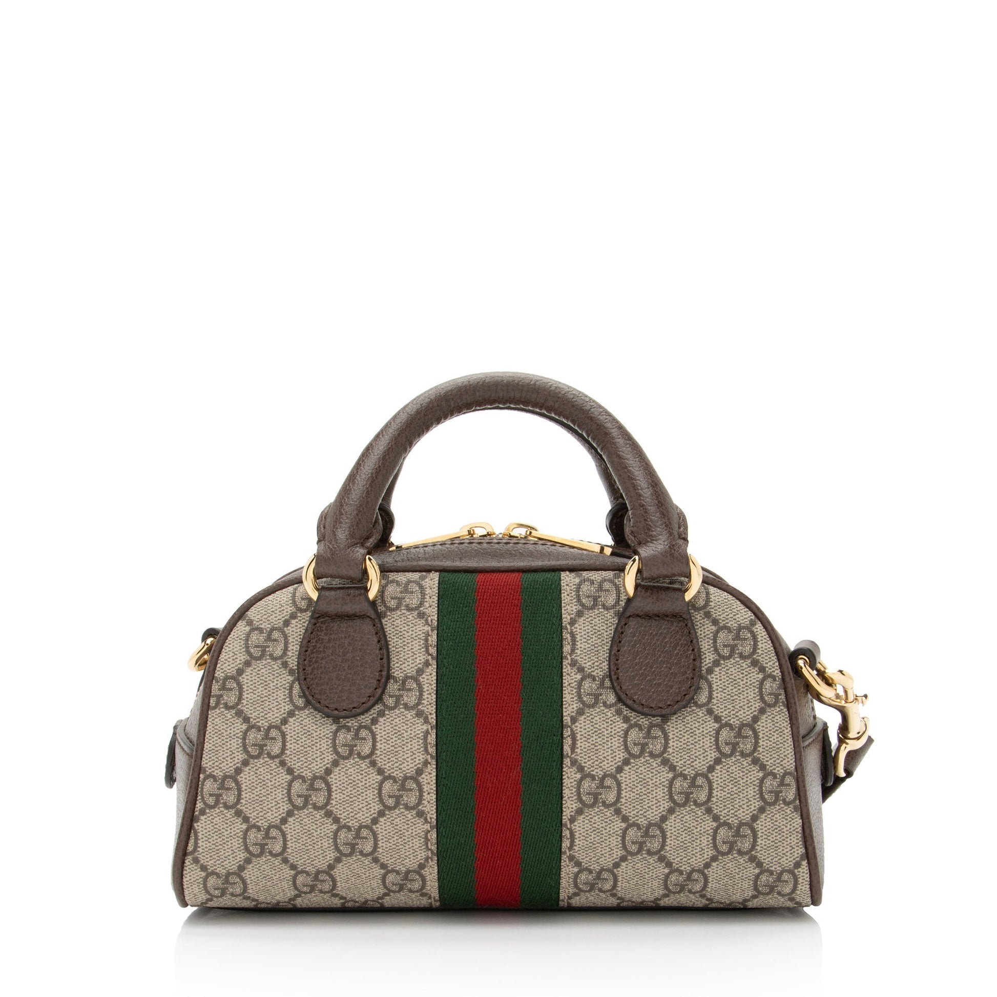 Gucci GG Supreme Ophidia Leather Canvas Nylon Brown Satchel Bag