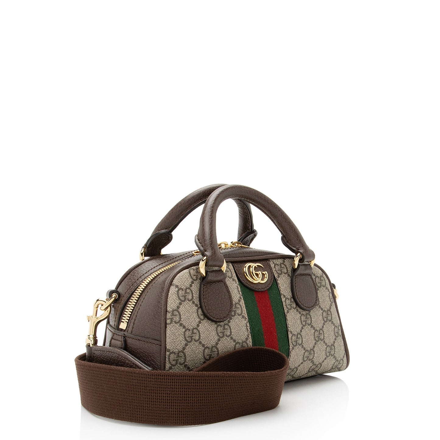 Gucci GG Supreme Ophidia Leather Canvas Nylon Brown Satchel Bag